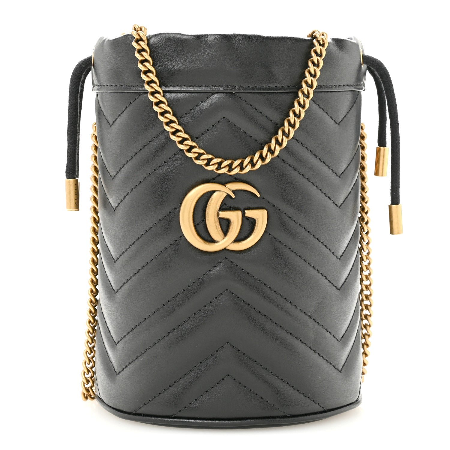 Gucci Calfskin Matelasse Mini GG Marmont 2.0 Bucket Bag Black
