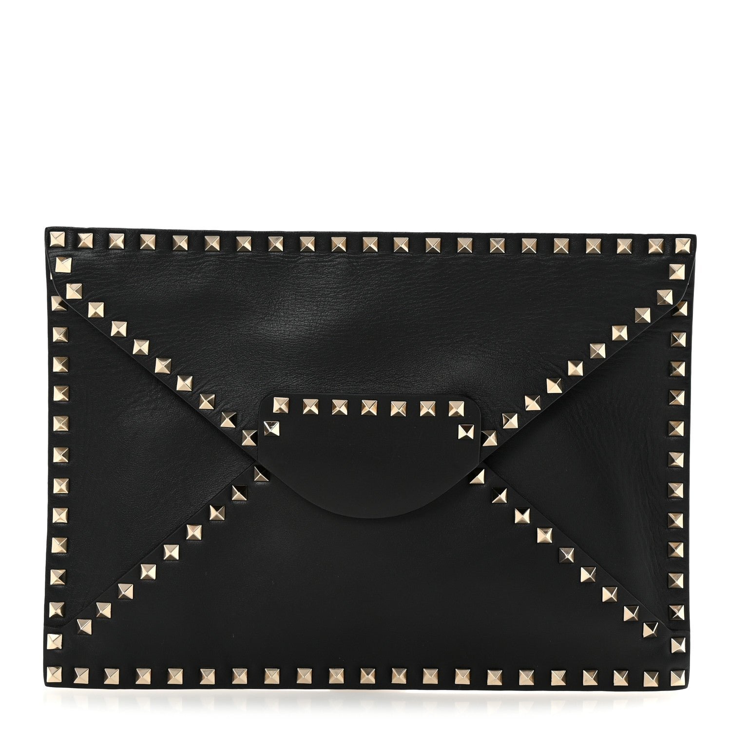 Valentino Garavani Vitello Untitled Rockstud Envelope Clutch Black