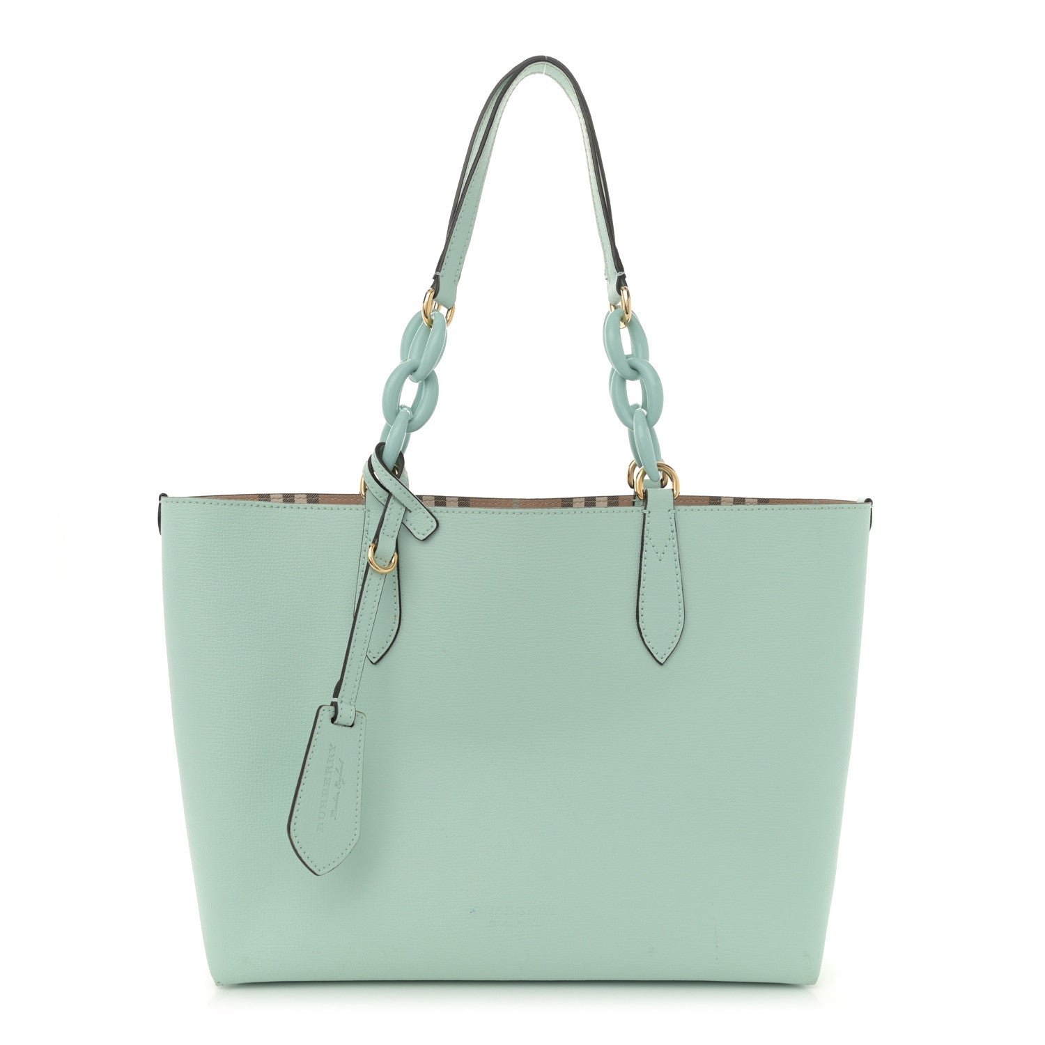 Burberry Calfskin Haymarket Check Small Reversible Tote Pale Opal