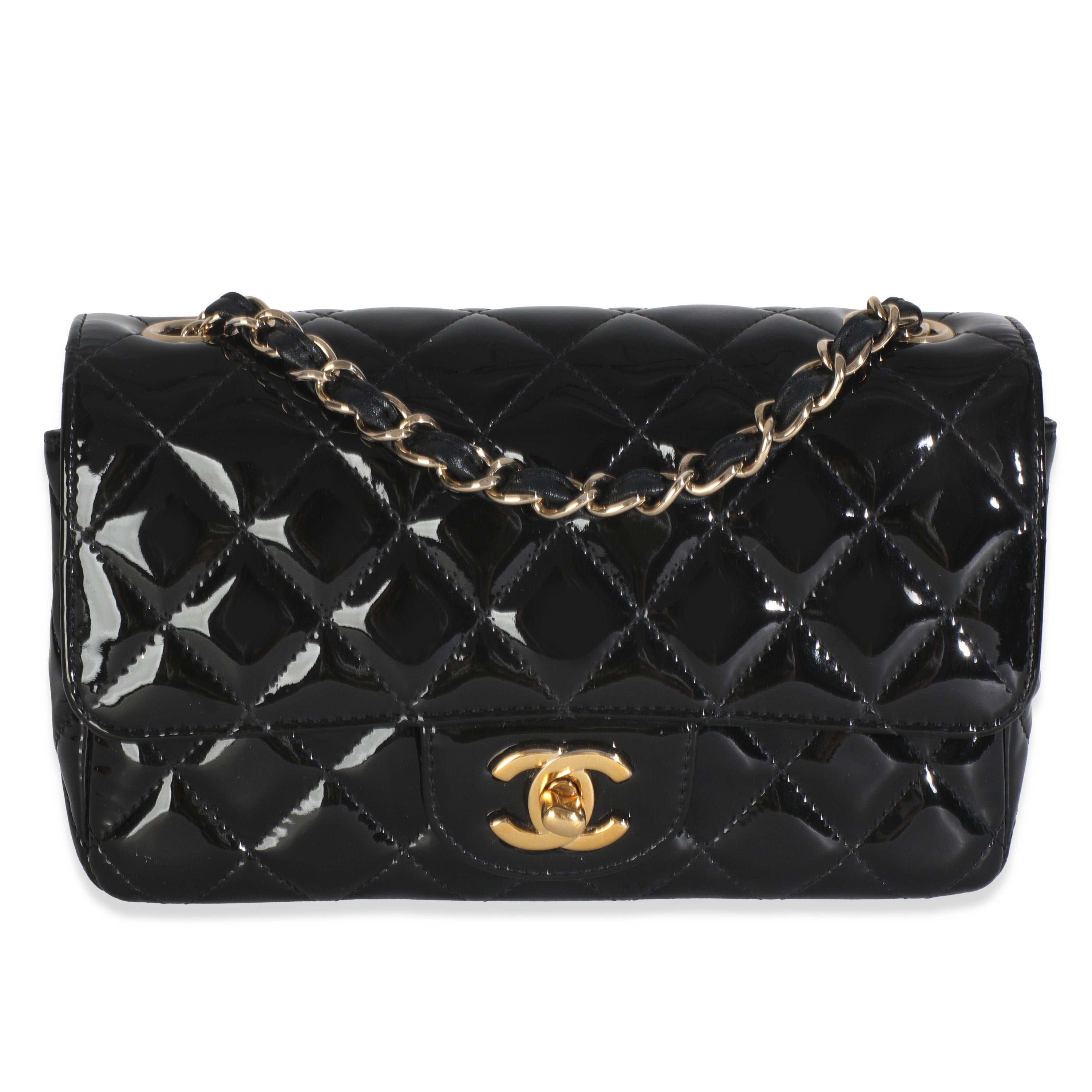Chanel Black Quilted Patent Mini Rectangular Flap Bag