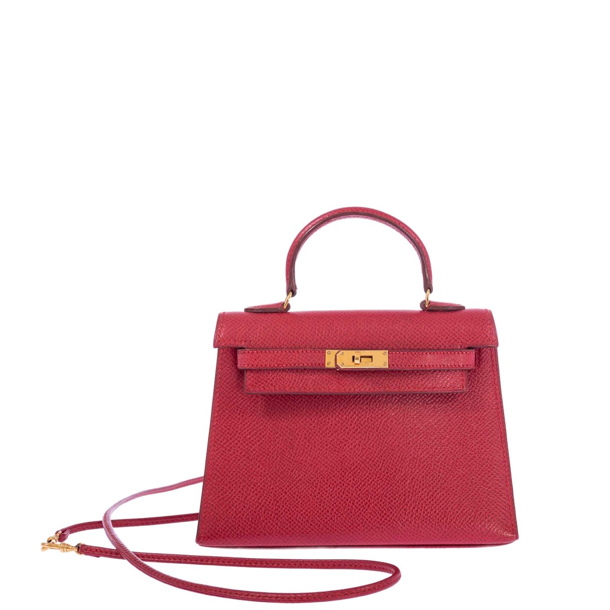 Hermes Vintage Hermès Kelly 15 Sellier Micro Rouge Vif Courchevel Gold Hardware