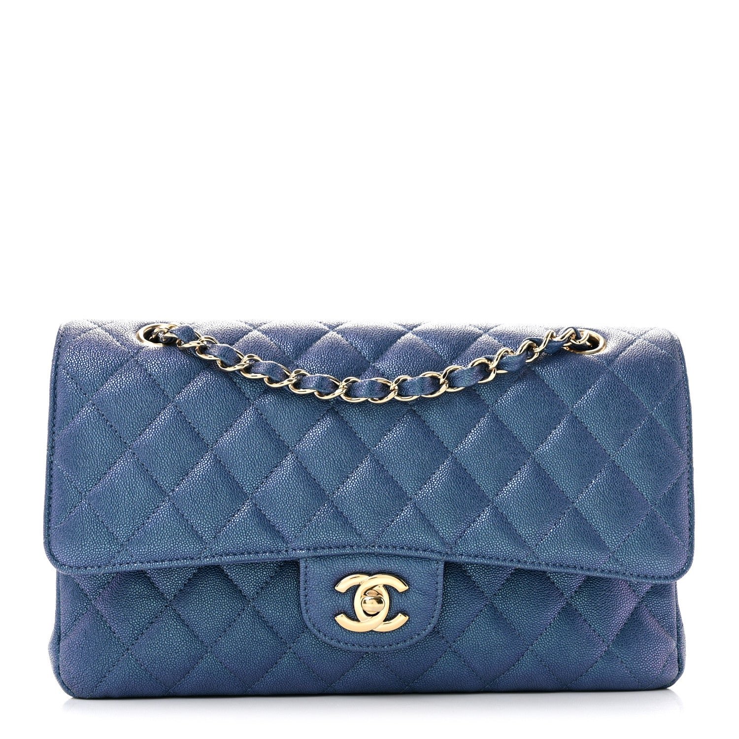 Chanel Iridescent Caviar Quilted Medium Double Flap Dark Blue