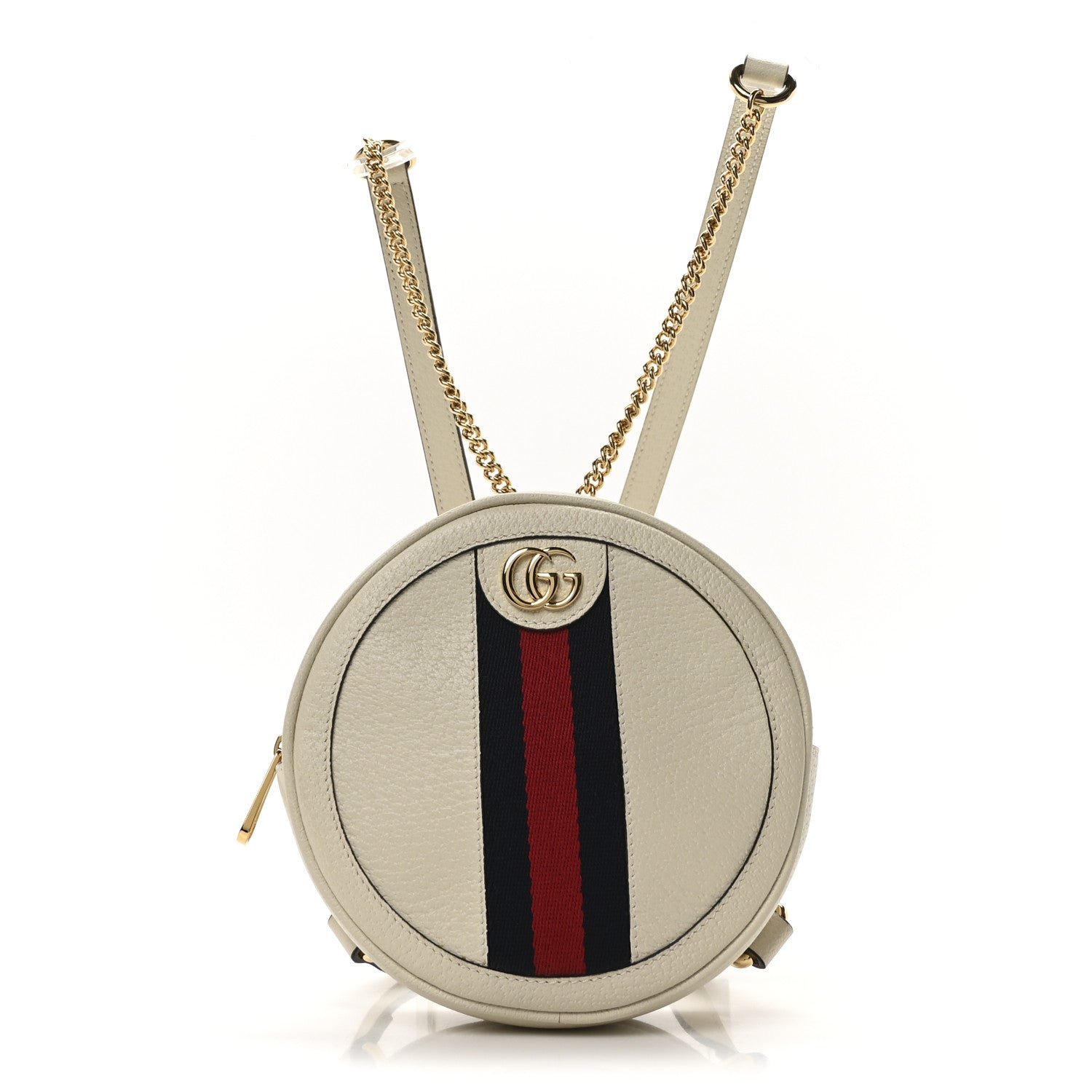 Gucci Textured Calfskin Web Mini Ophidia Round Backpack Mystic White