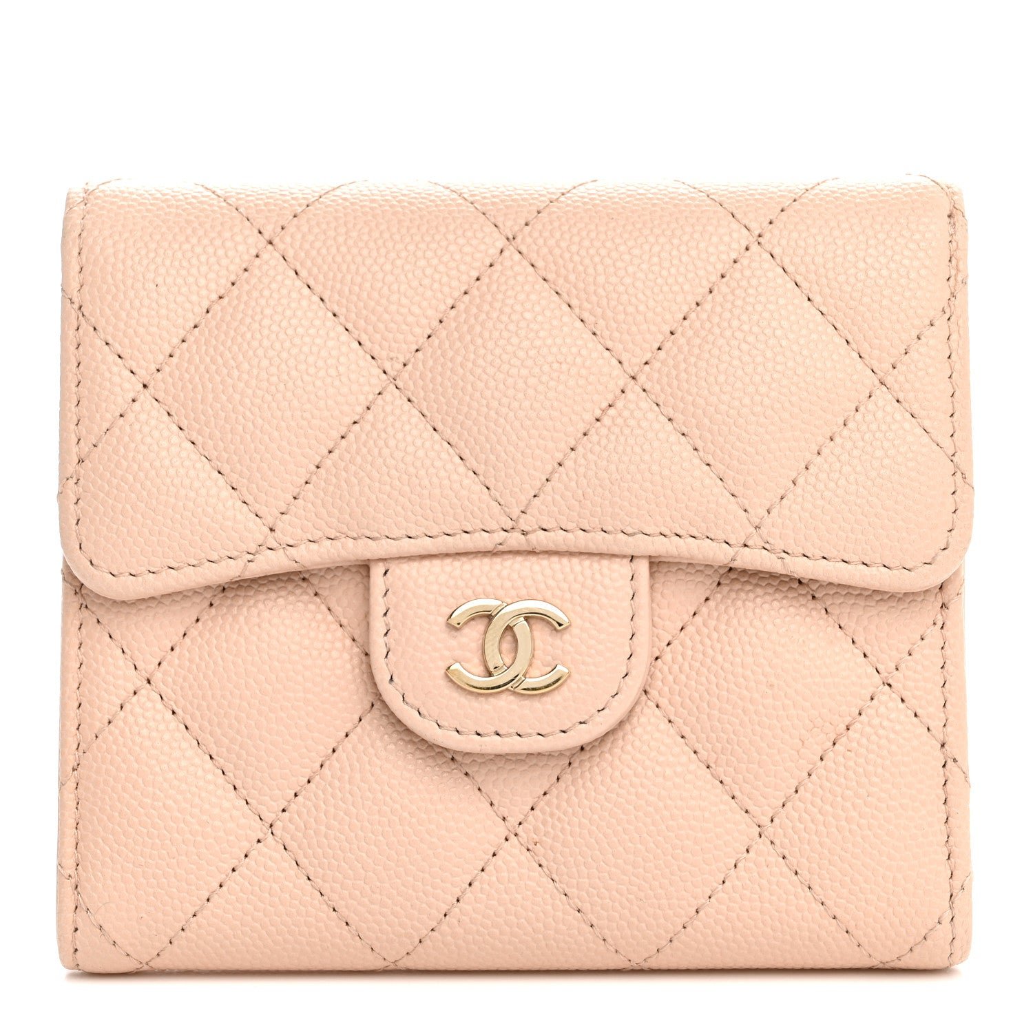 Chanel Caviar Quilted Compact Flap Wallet Beige