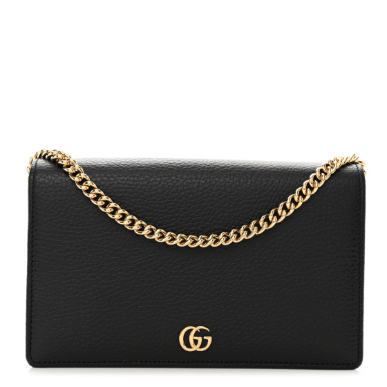 Gucci Calfskin Mini GG Marmont Chain Wallet Black