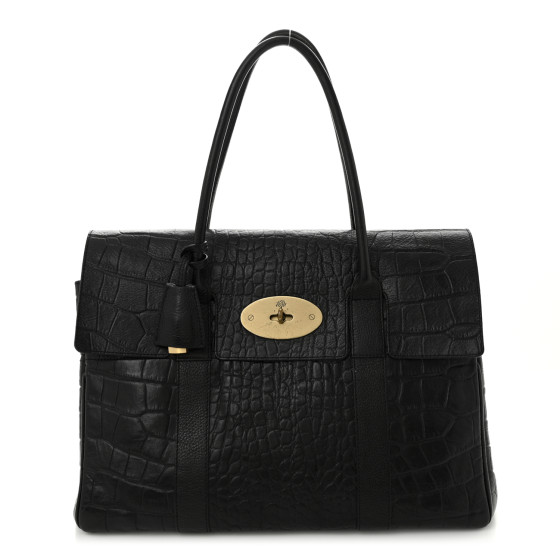 Mulberry Calfskin Crocodile Embossed Bayswater Black