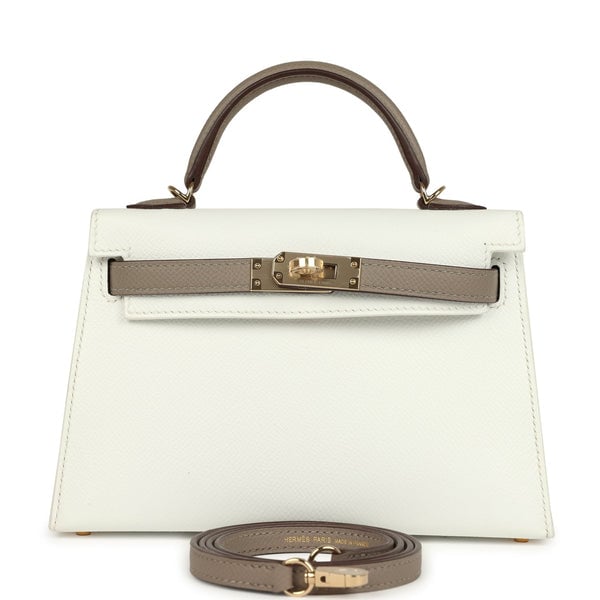 Hermes Hermes Special Order (HSS) Kelly Sellier 20 White and Gris Asphalte Epsom Permabrass Hardware