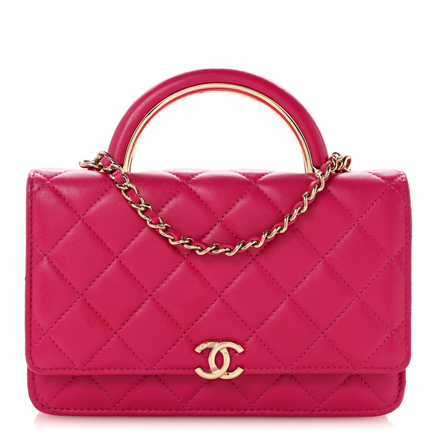 Chanel Lambskin Quilted Top Handle Wallet On Chain WOC Pink