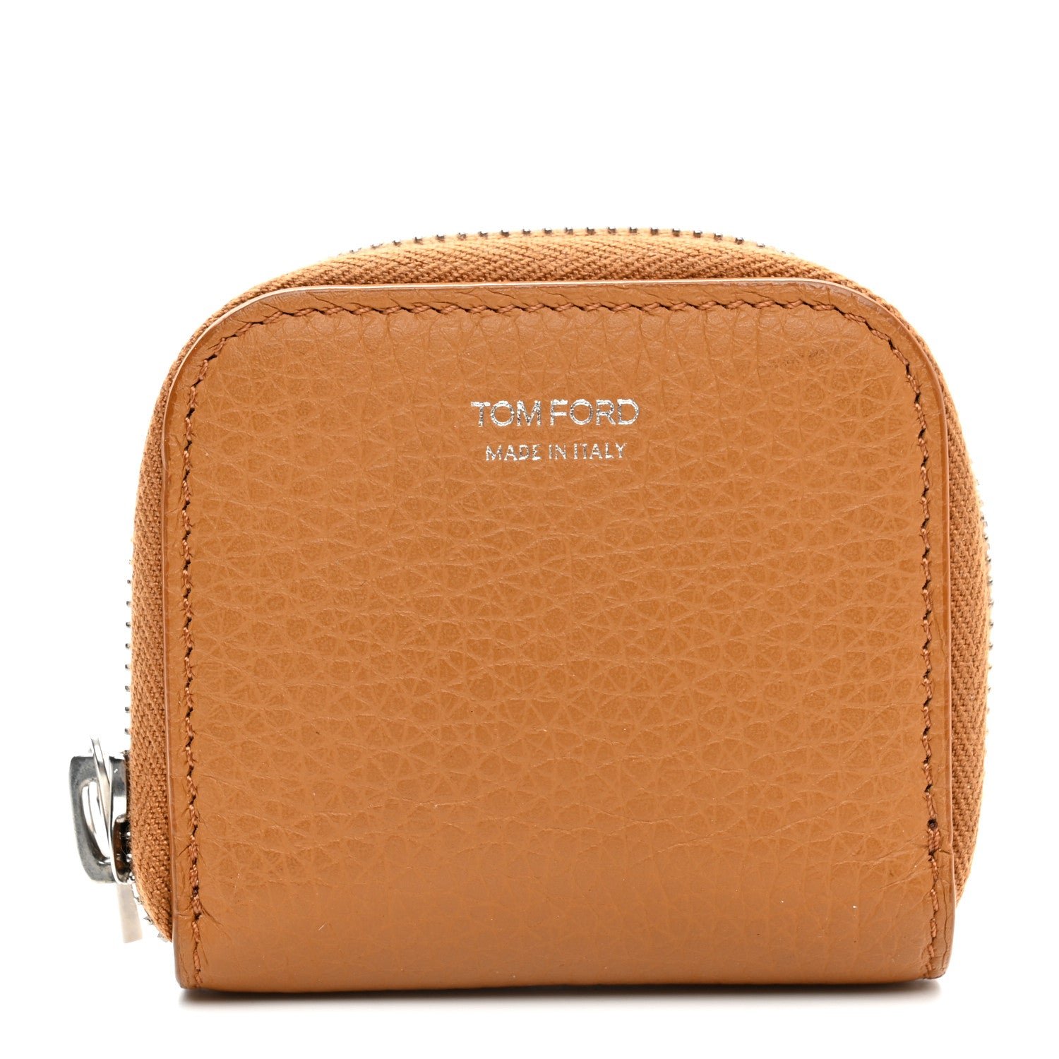 Tom Ford Calfskin Zip Coin Purse Brown