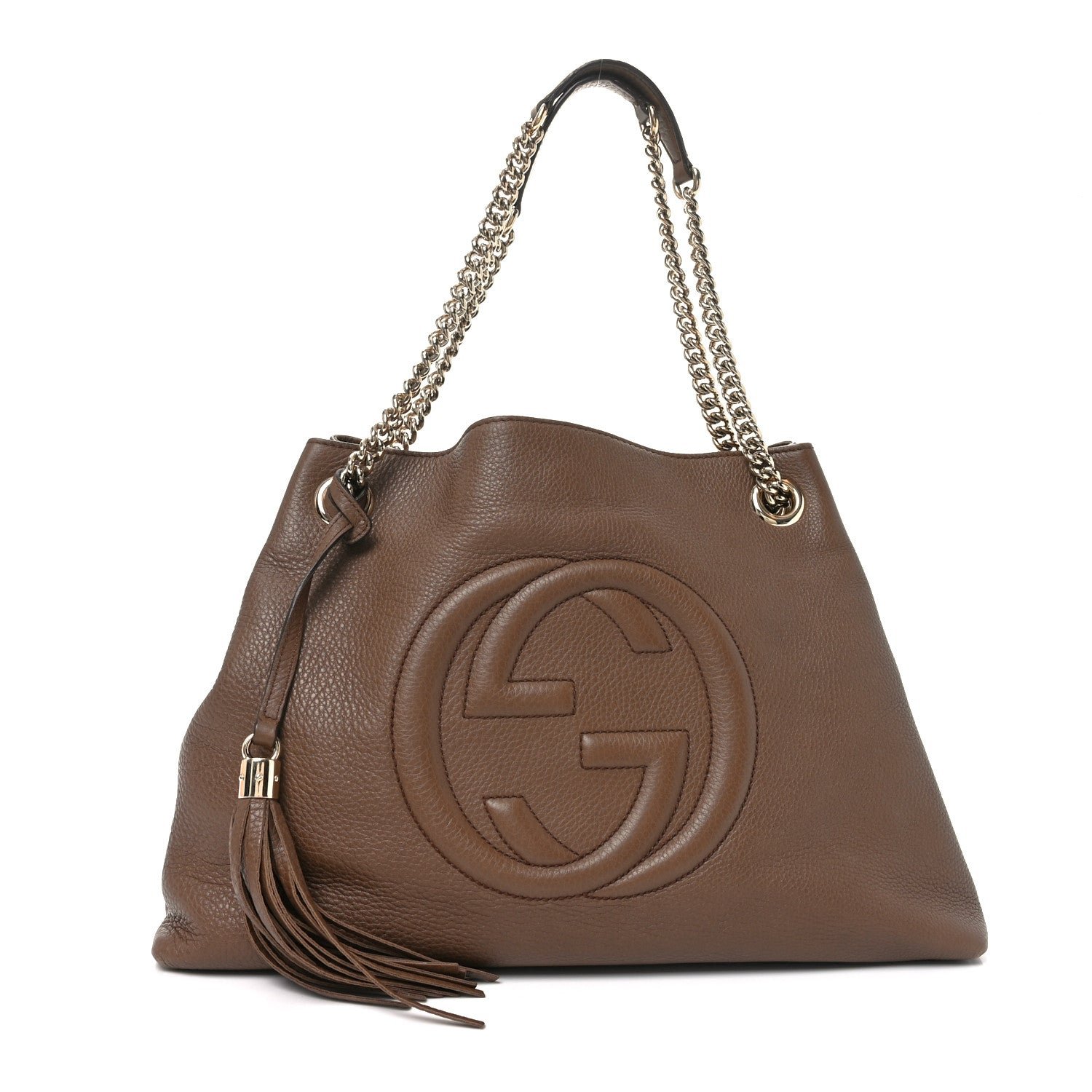 Gucci Pebbled Calfskin Medium Soho Chain Shoulder Bag Maple Brown