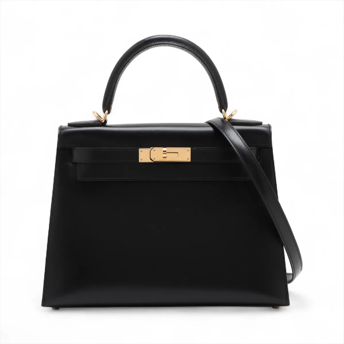 Hermès Kelly 28 Serie Veau Tadelakt Black Gold Metal Fittings
