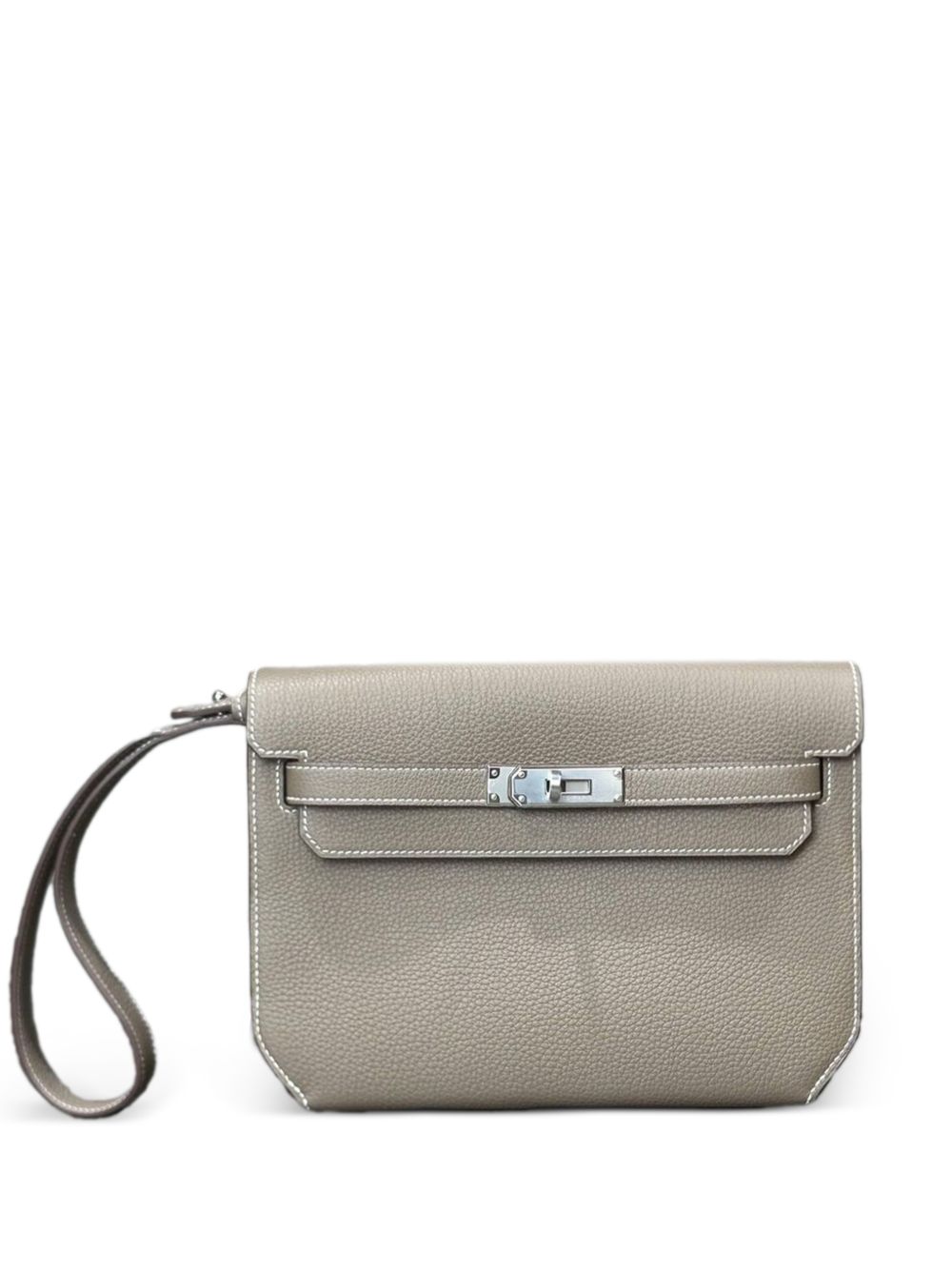 Hermes 2024 Etoupe Kelly Depeches 25 Etoupe Togo Clutch Palladium Hardware clutch bag