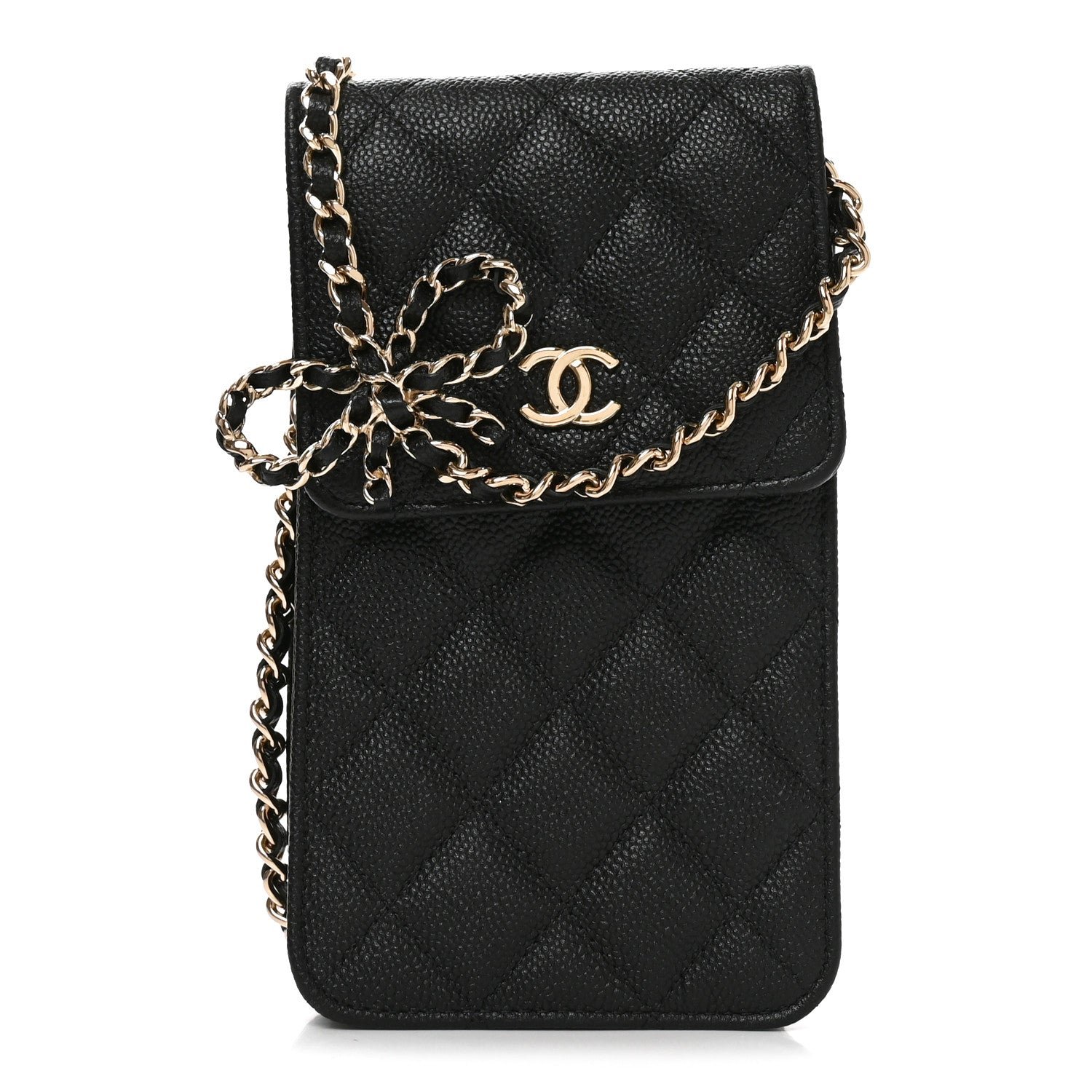 Chanel Caviar Quilted Bow Phone Holder Black
