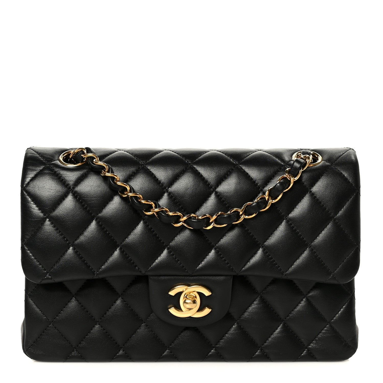 Lambskin Quilted Small Double Flap Black
