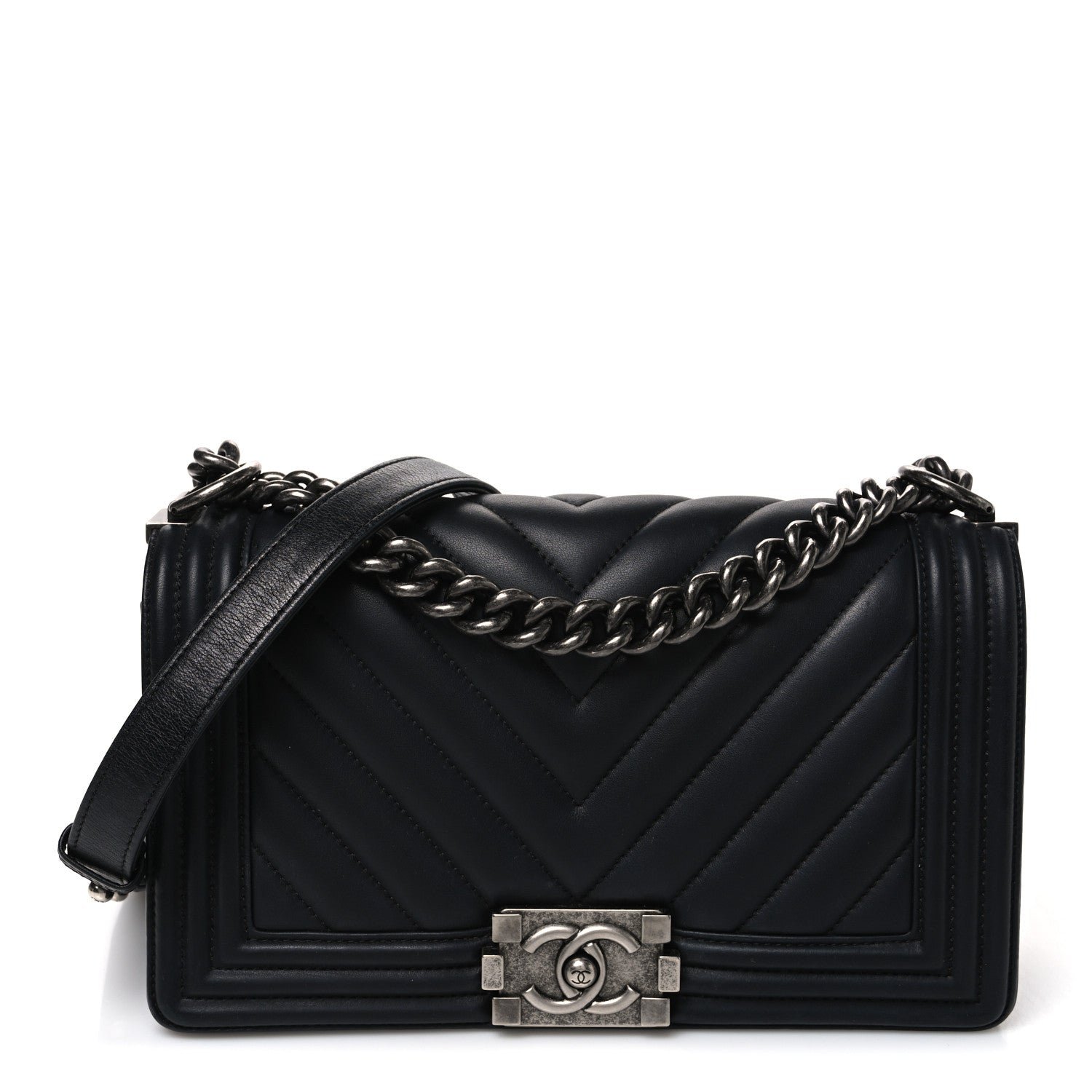 Chanel Calfskin Chevron Quilted Medium Boy Flap Black