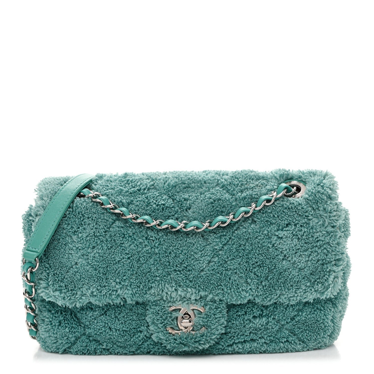 Chanel Terry Cotton Quilted Coco Beach Small Single Flap Green