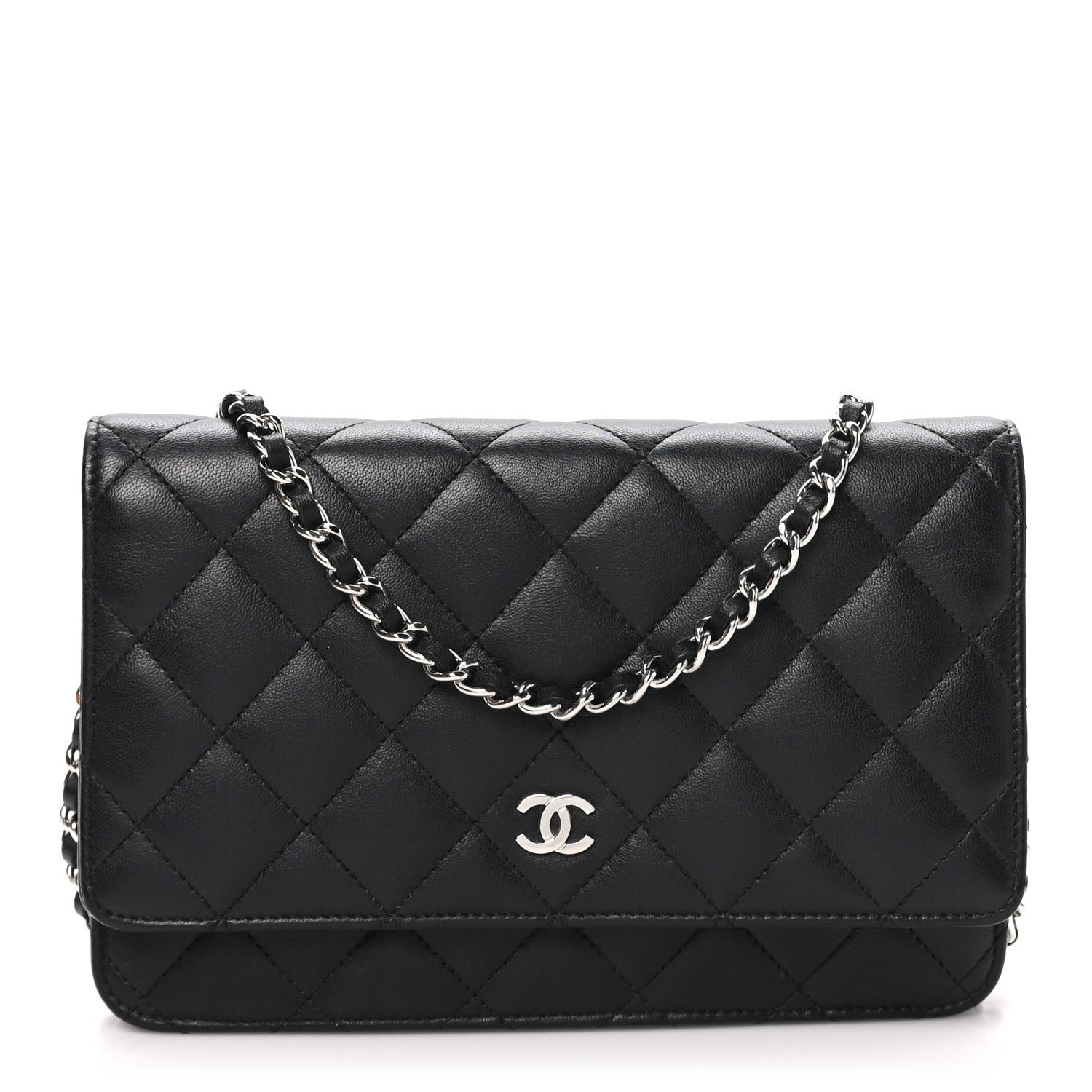 Chanel Lambskin Quilted Wallet On Chain WOC Black