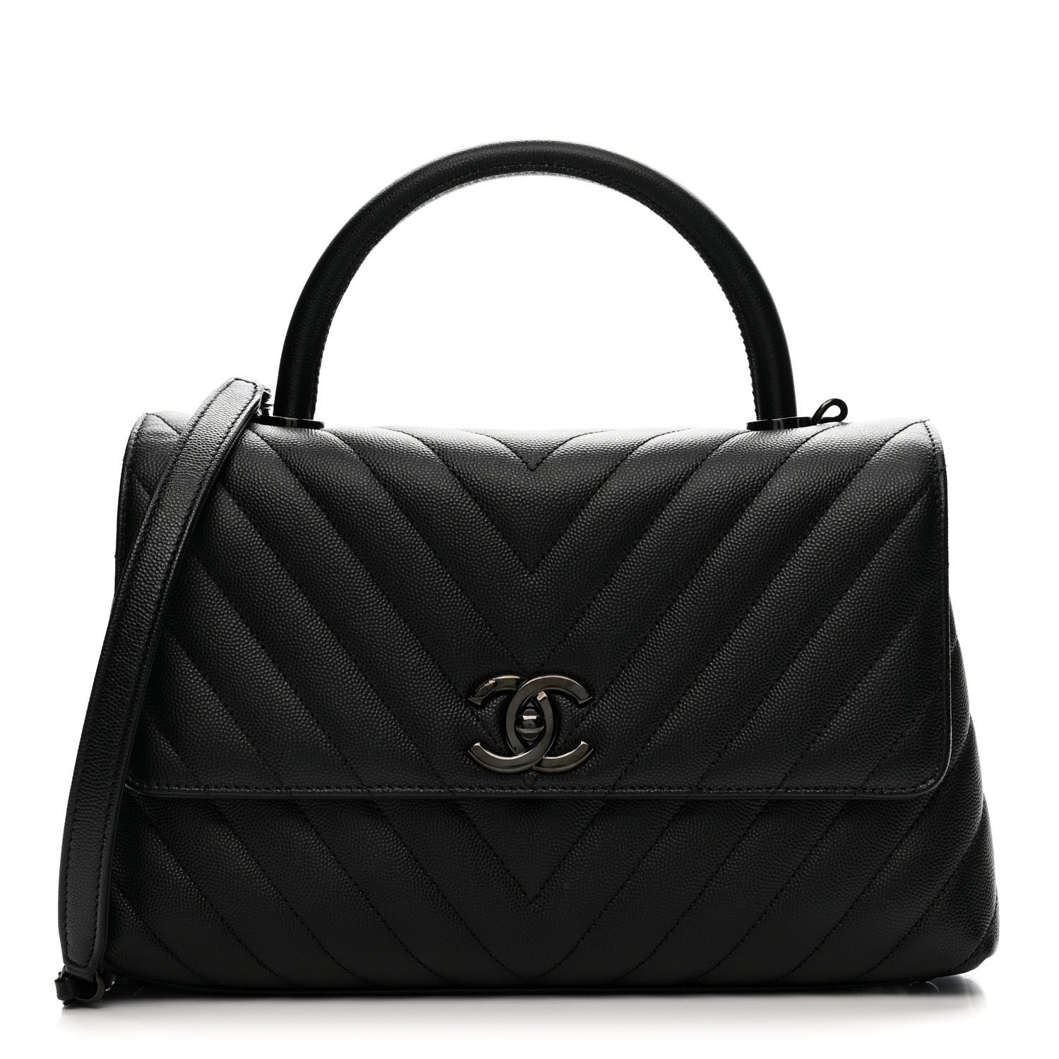Chanel Caviar Chevron Quilted Small Coco Handle Flap So Black