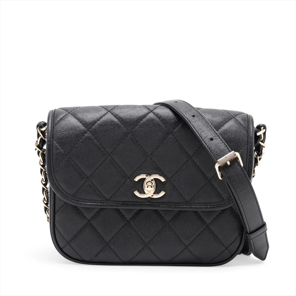 Chanel Matelasse Caviar Skin Chain Shoulder Bag Black Gold Metal Fittings 31st