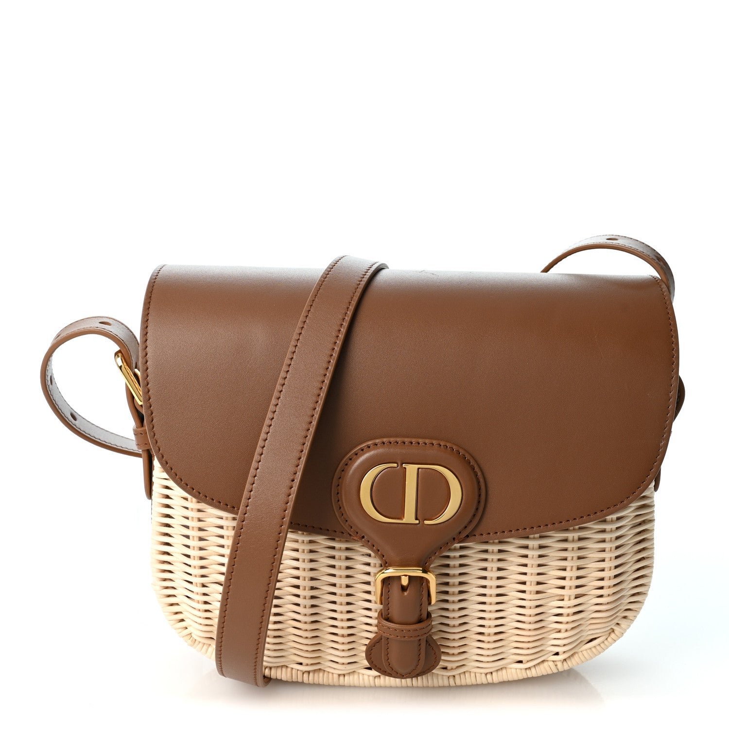 Christian Dior Wicker Calfskin Medium Bobby Flap Golden Saddle