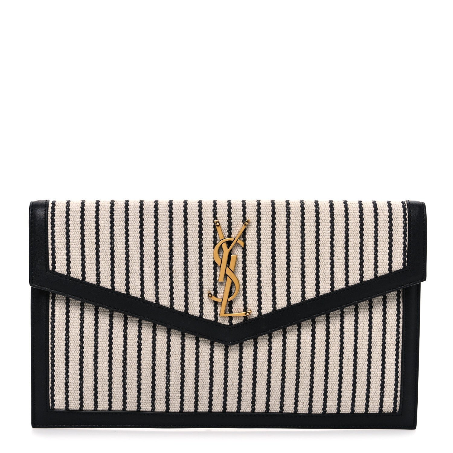 Saint Laurent Canvas Striped Uptown Pouch Beige Black