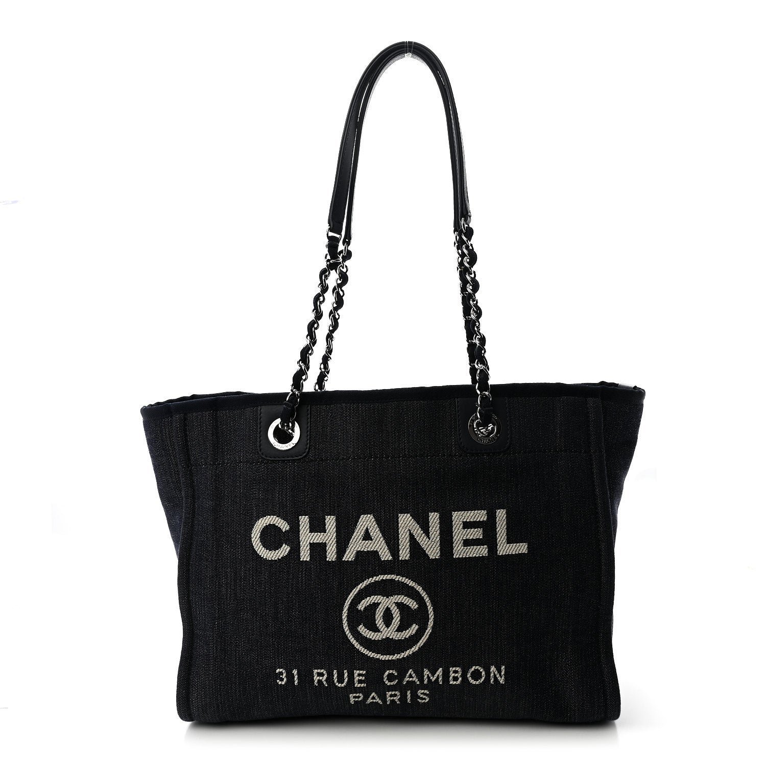 Chanel Denim Small Deauville Tote Dark Blue