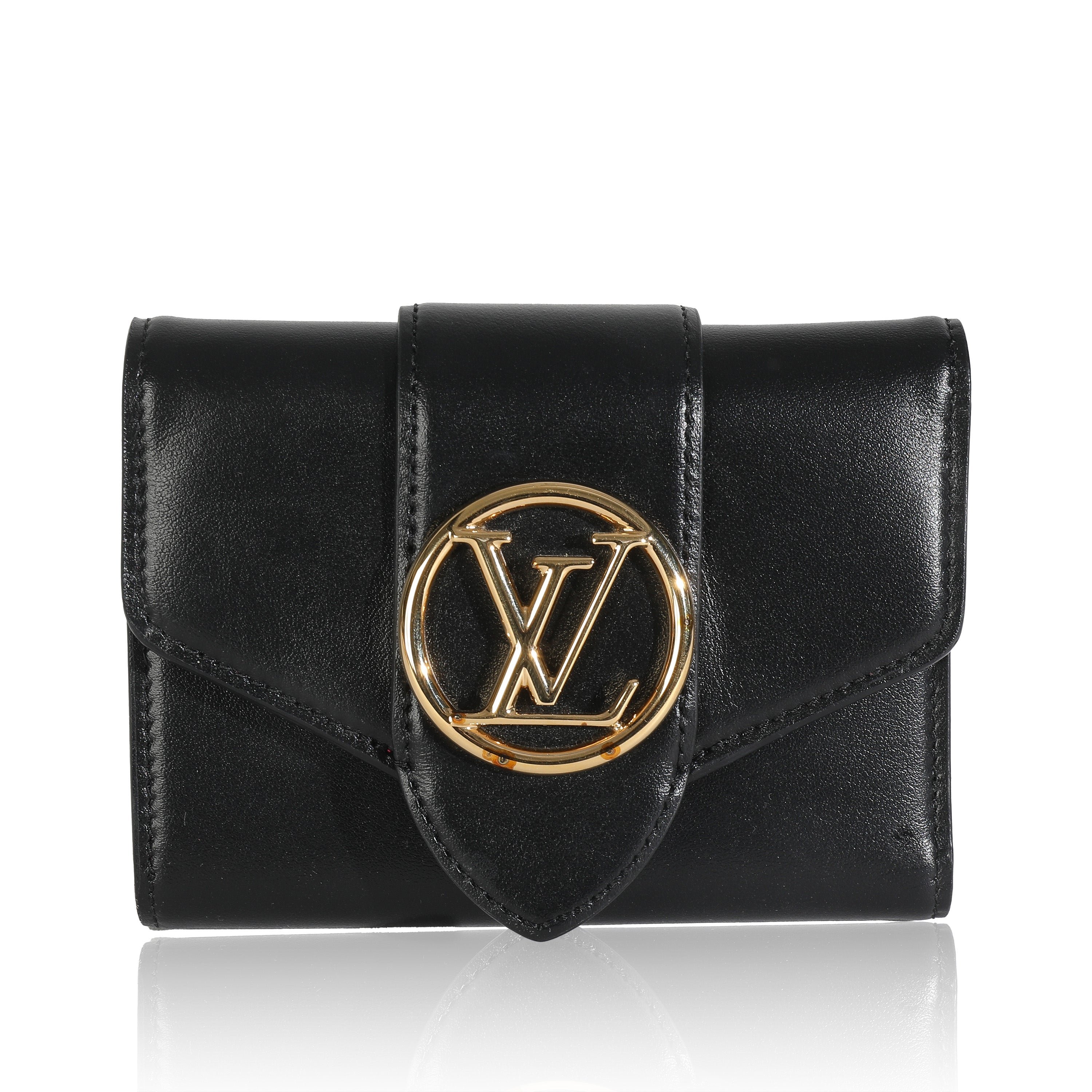 Louis Vuitton Black Smooth Calfskin LV Pont 9 Compact Wallet