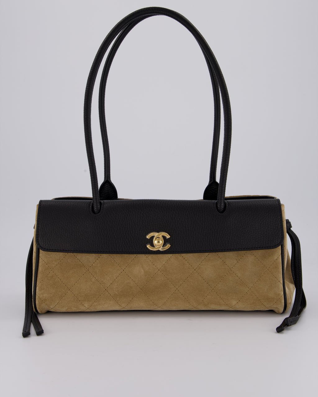 Chanel 26A Shopping Bag in Beige Suede and Black Grained Calfskin with Gold Hardware