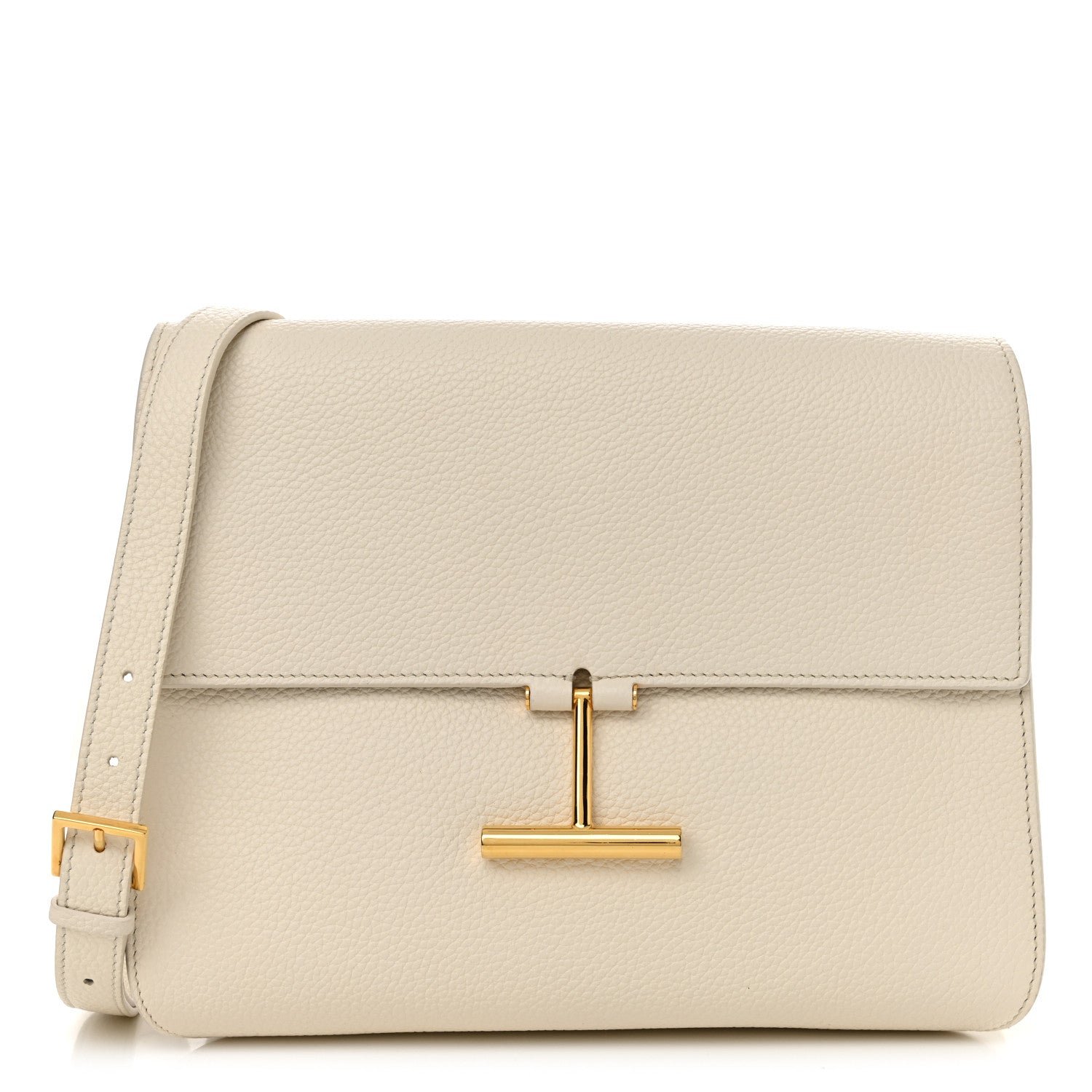 Tom Ford Grained Calfskin Large T Clasp Tara Crossbody Bag White