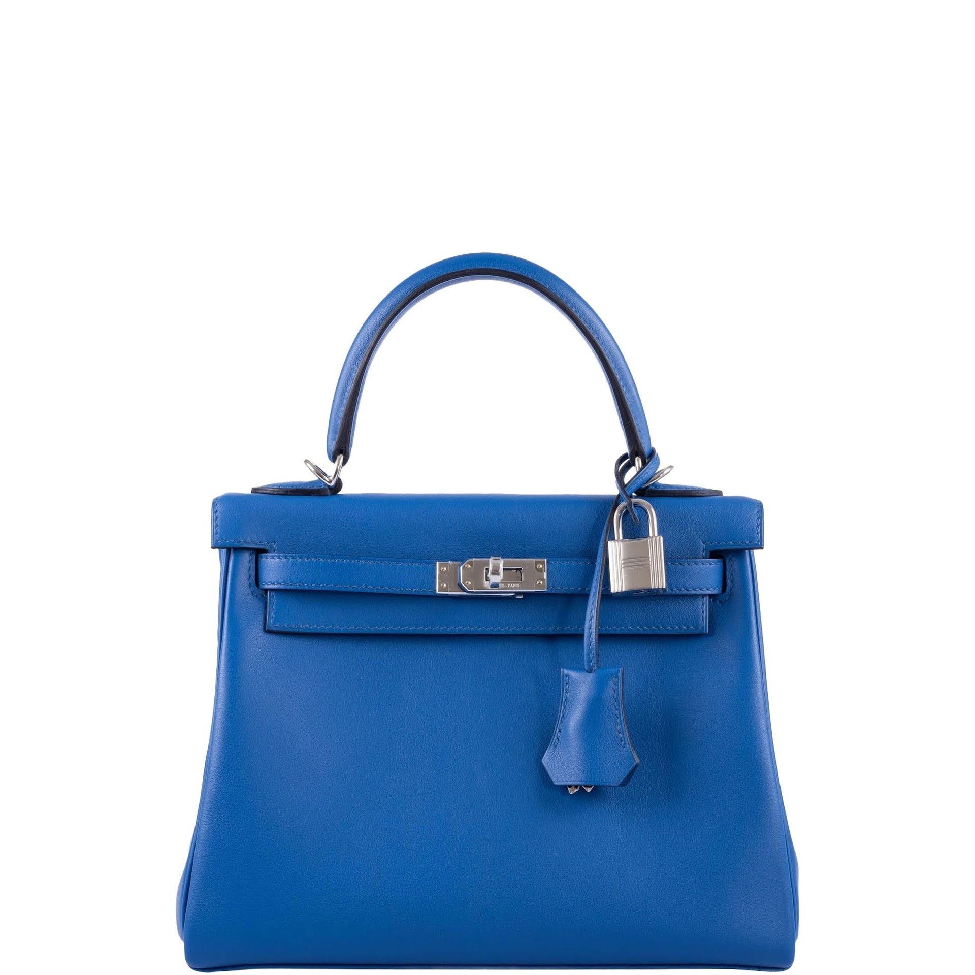 Hermes Hermès Kelly 25 Retourne Blue France Swift Palladium Hardware