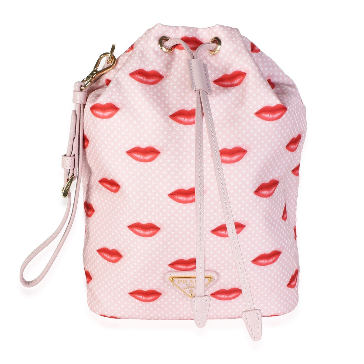 Alabaster Pink Re-Nylon Lips Wristlet Pouch