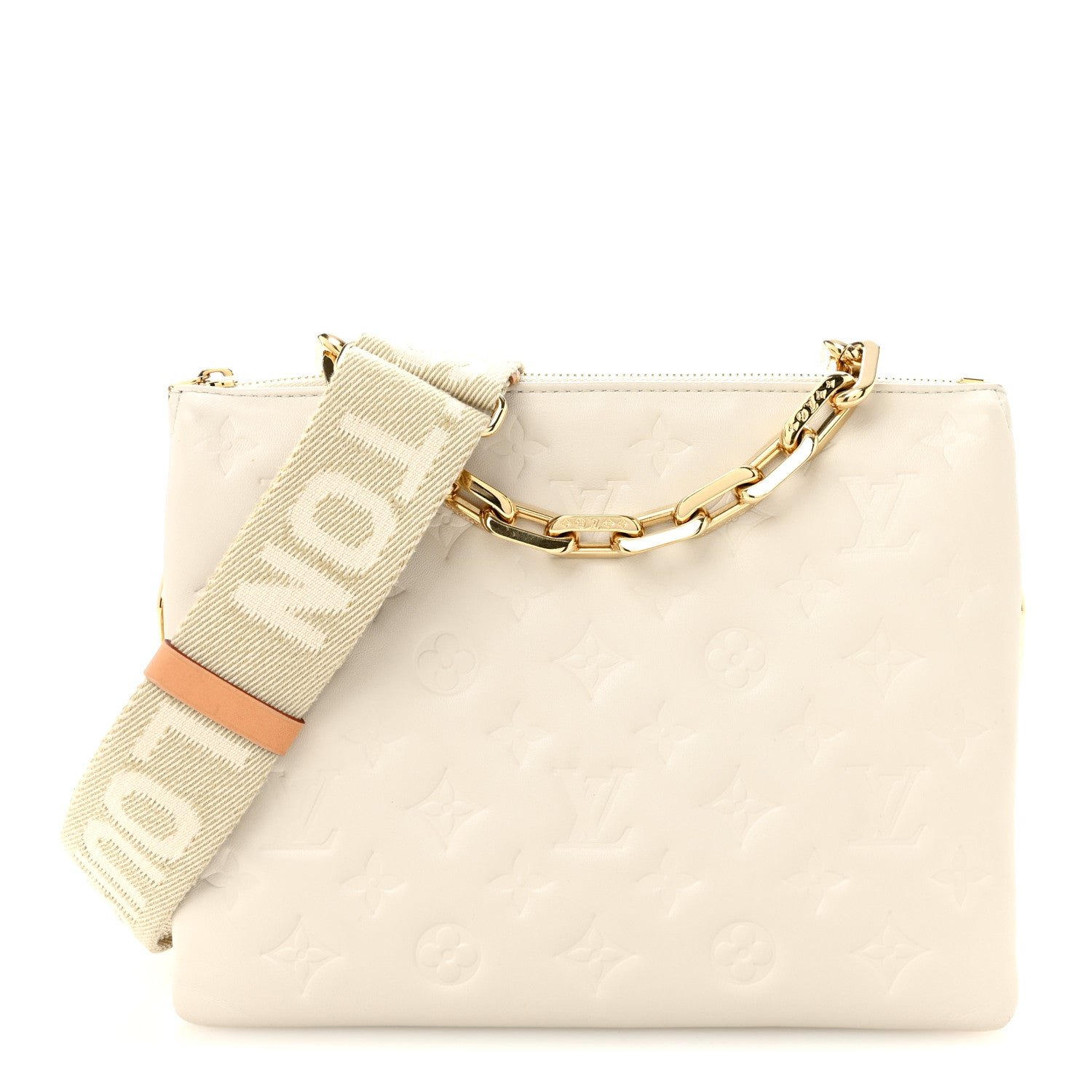 Louis Vuitton Lambskin Embossed Monogram Coussin PM Beige Cream