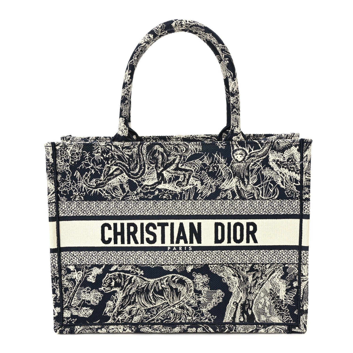 Christian Dior Canvas Embroidered Medium Toile De Jouy Reverse Book Tote Blue