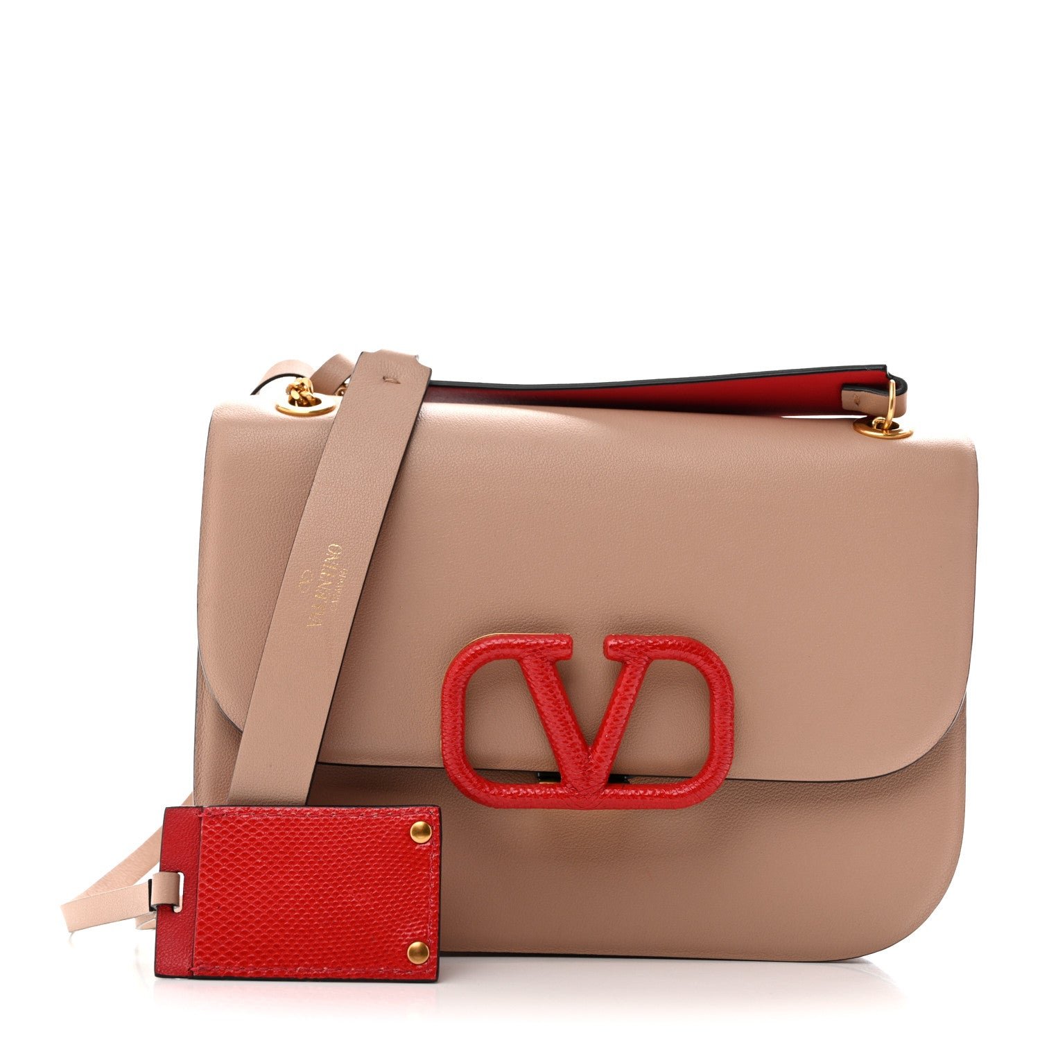 Valentino Garavani Grainy Calfskin Small VLock Shoulder Bag  Poudre Rouge Pur