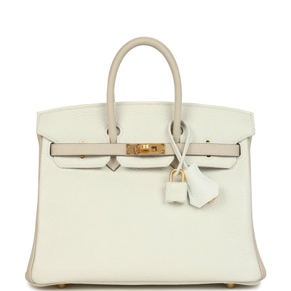 Hermes Hermes Special Order (HSS) Birkin 25 White and Trench Clemence Brushed Gold Hardware