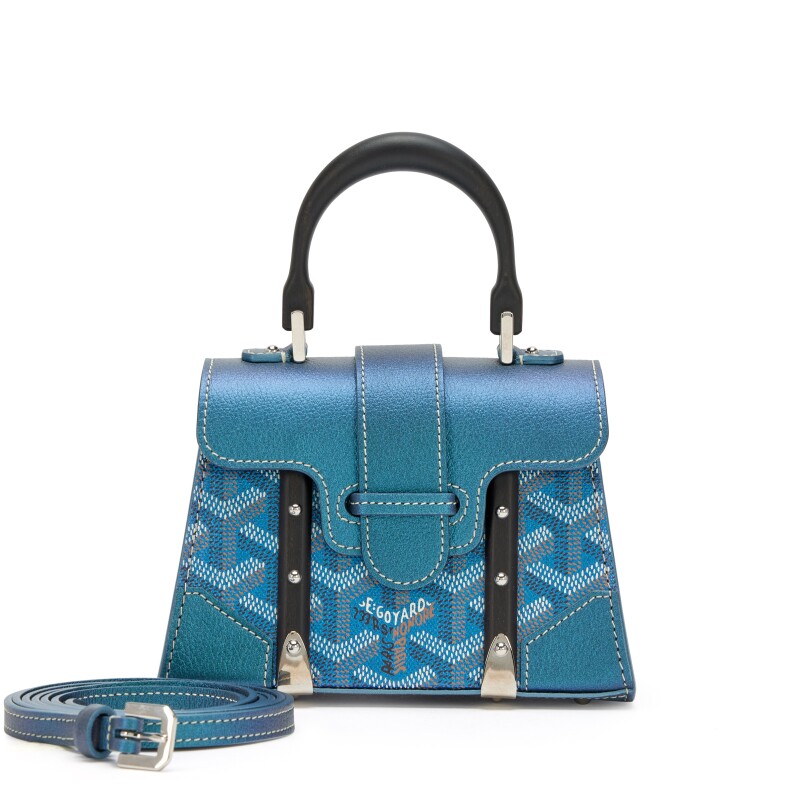 Goyard Pearly Blue Goyardine Canvas and Chevroches Calfskin Saïgon Structuré Nano Bag Silver Hardware, 2024