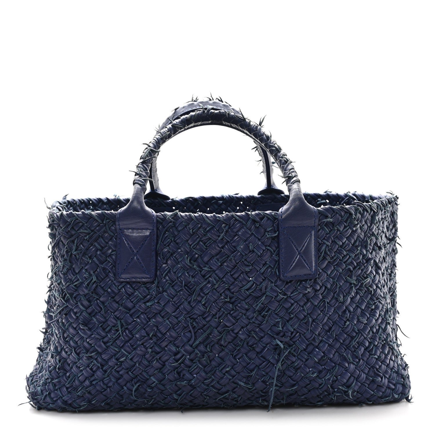 Bottega Veneta Chevre Intrecciato Fringe Netted Medium Cabat Tote Blue
