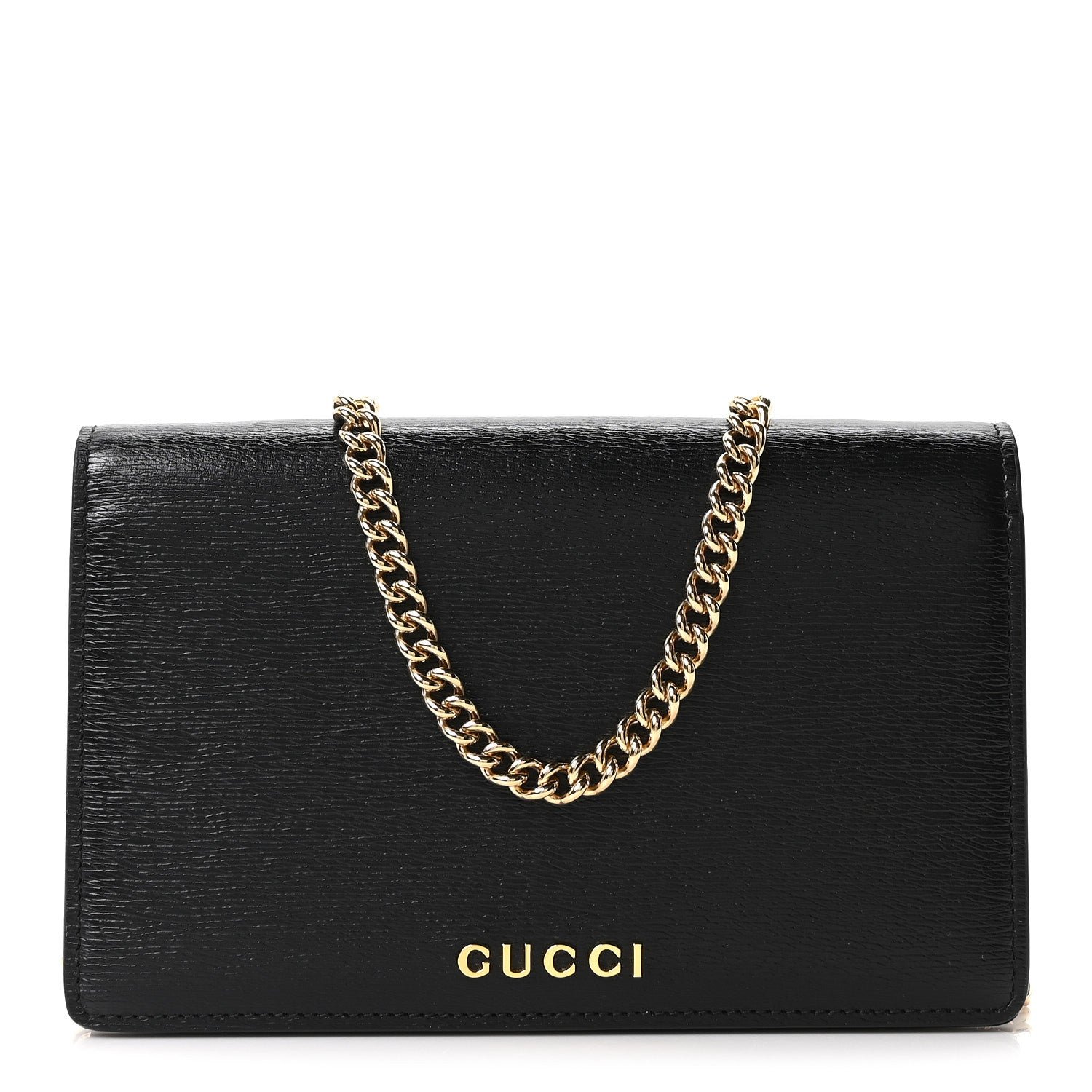 Gucci Textured Calfskin Script Logo Wallet On Chain Black
