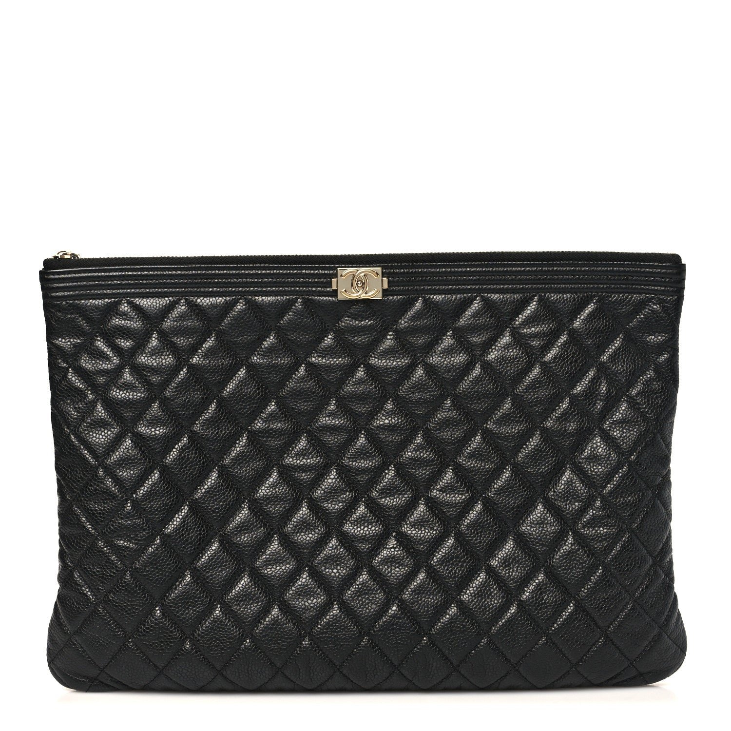 Chanel Caviar Quilted Large Boy Cosmetic Case Black Black