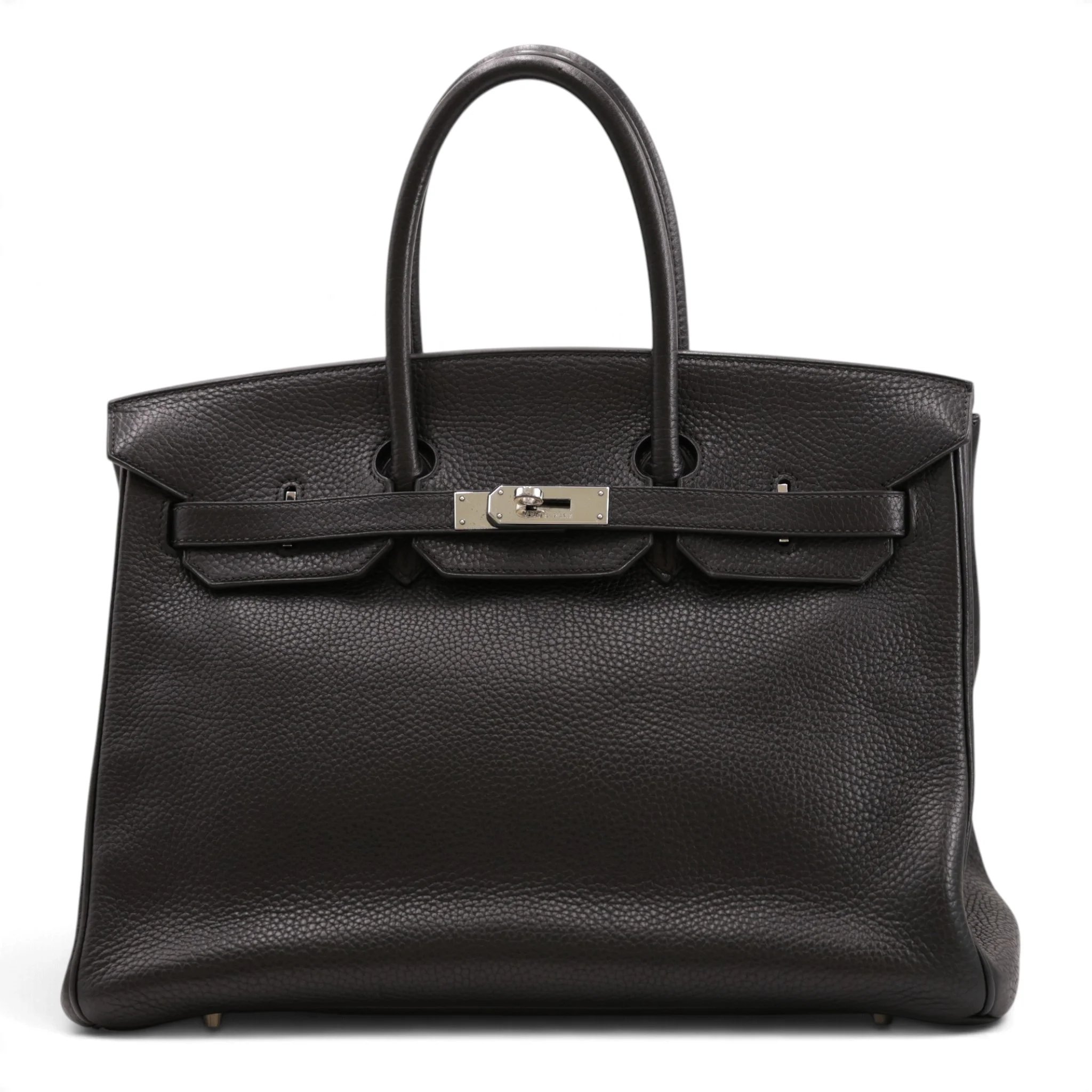Good ( Rank AB) HERMÈS Birkin 35 Noir (89) Clemence Palladium hardware Square I (2005)