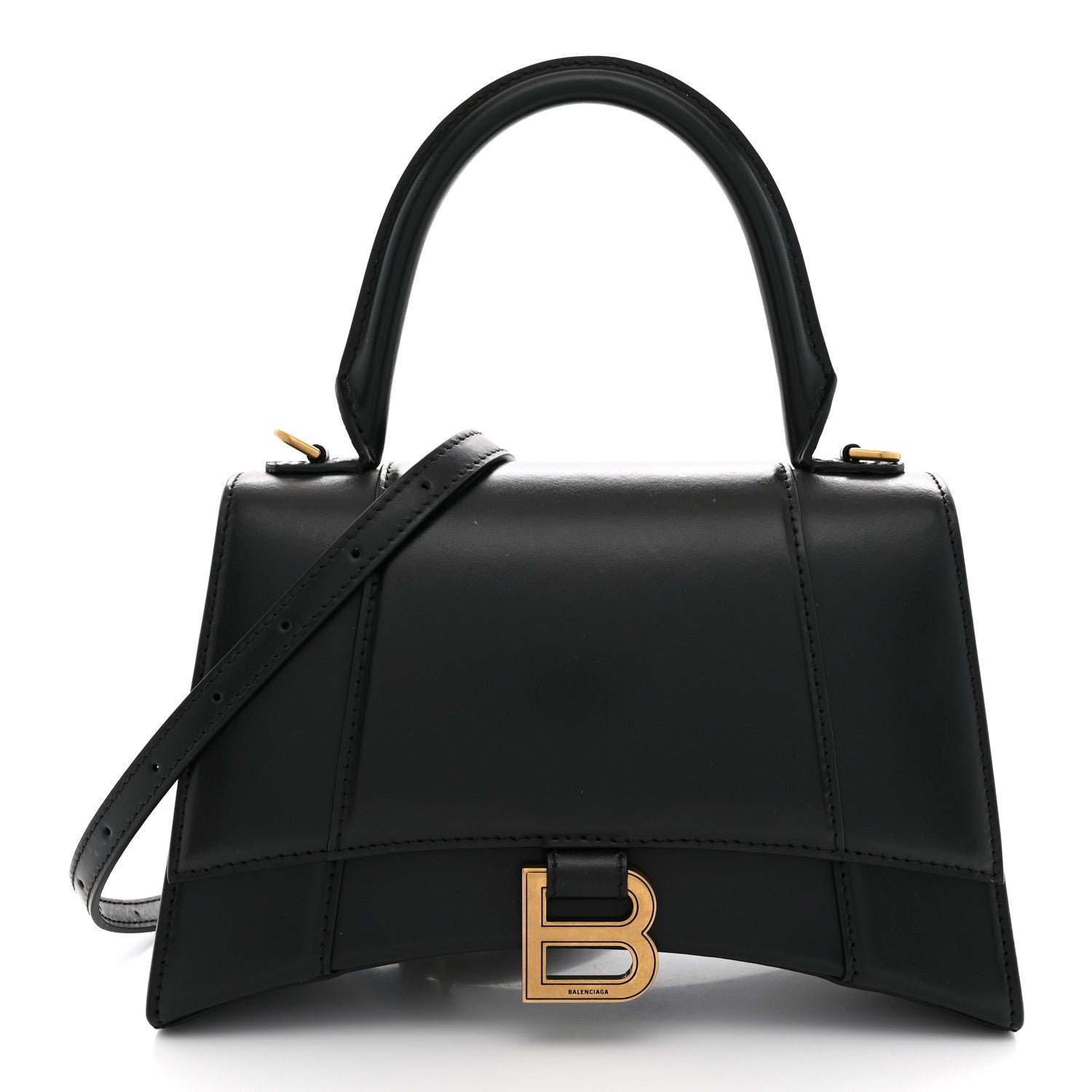 Balenciaga Shiny Box Calfskin Small Hourglass Top Handle Bag Black