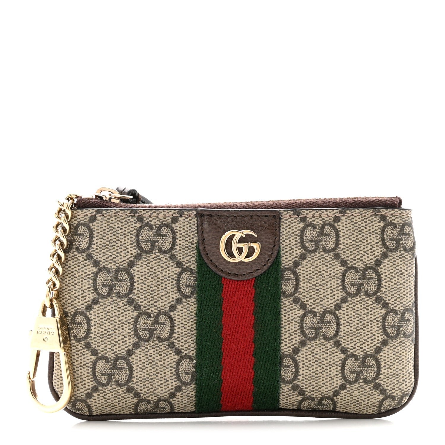 Gucci GG Supreme Monogram Web Ophidia Zip Key Pouch Brown