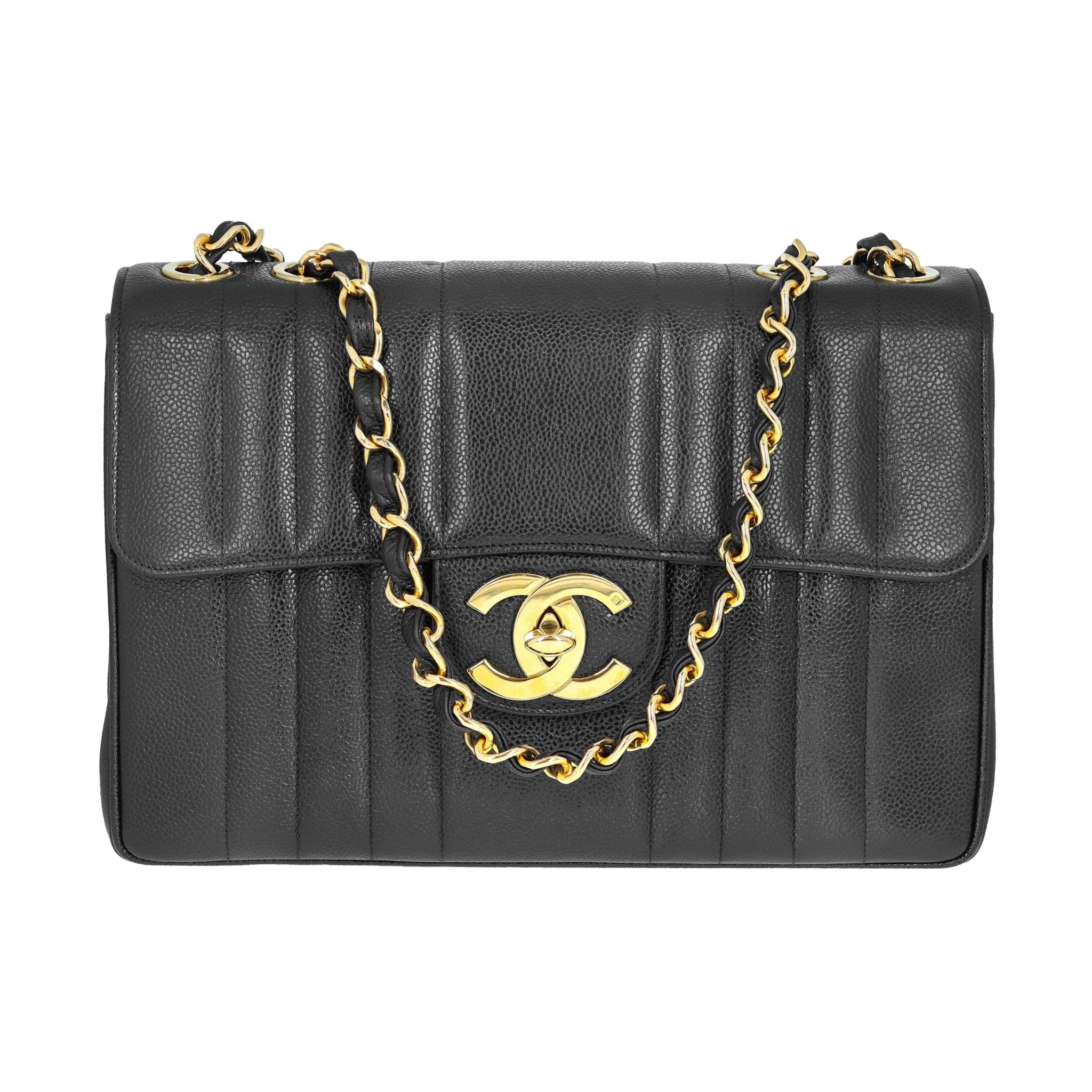 Chanel Vintage Jumbo Caviar Vertical Quilted Single Flap