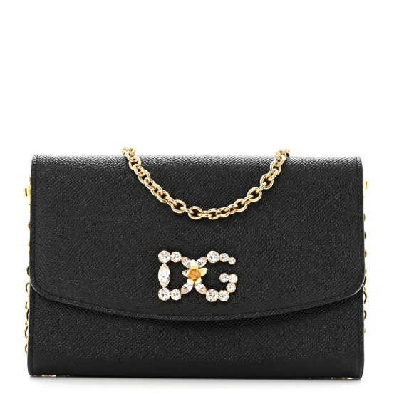 Dolce & Gabbana Dauphine Crystal Wallet On Chain Black