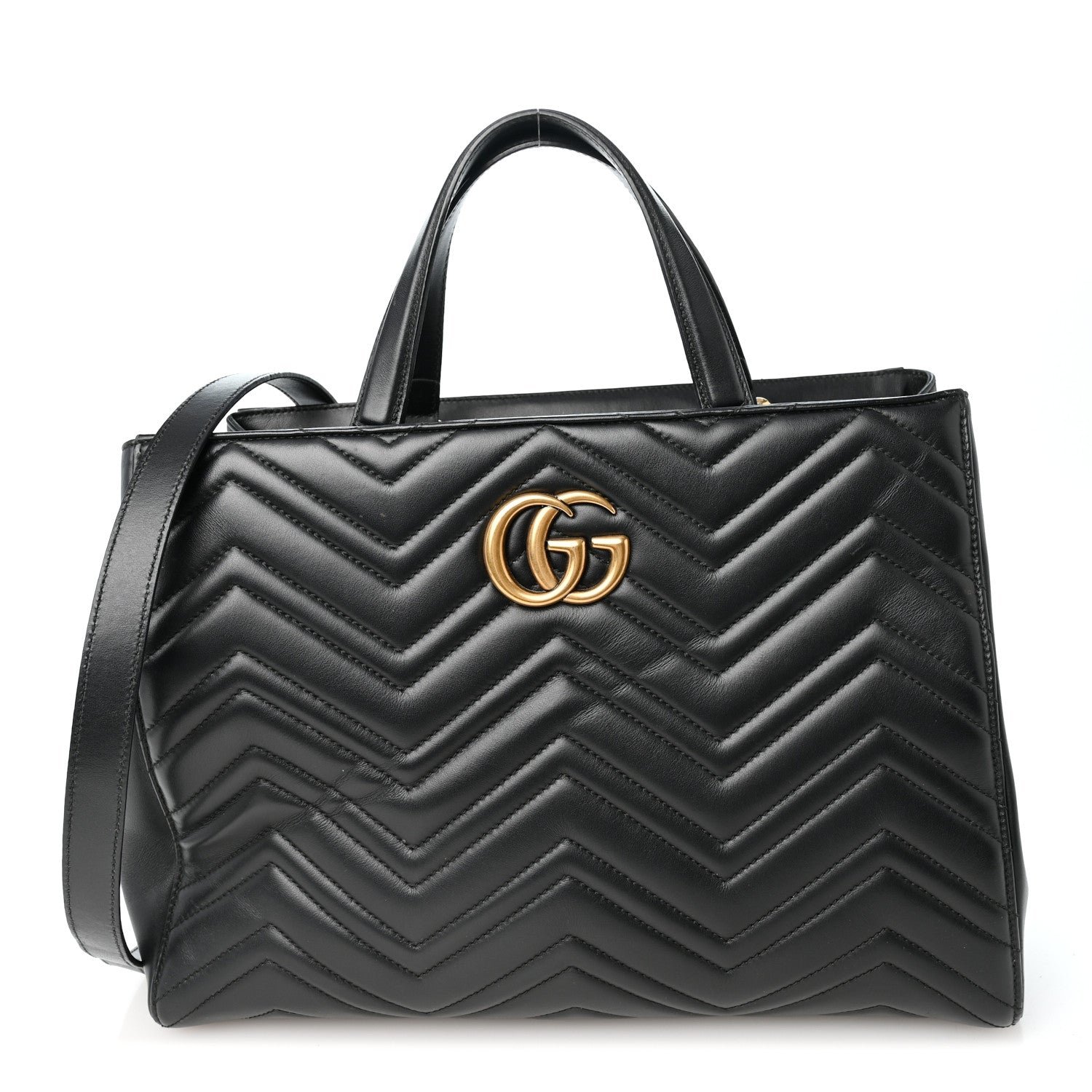 Gucci Calfskin Matelasse Medium GG Marmont Tote Black