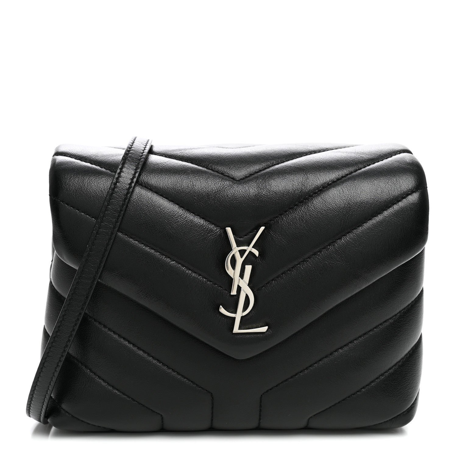 Saint Laurent Calfskin Y Quilted Monogram Toy Loulou Crossbody Bag Black