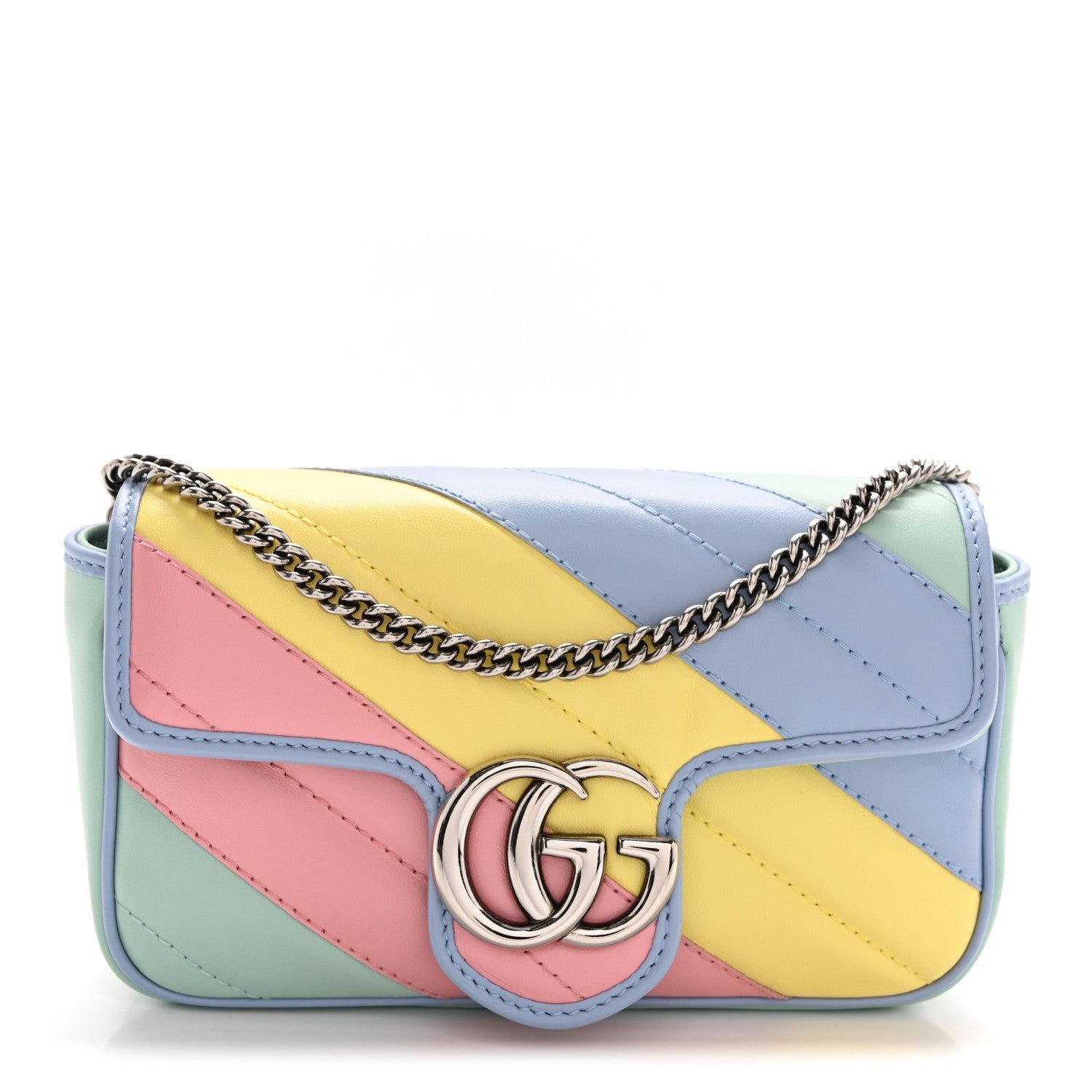Gucci Calfskin Matelasse Diagonal Super Mini GG Marmont Shoulder Bag Multicolor Pastel
