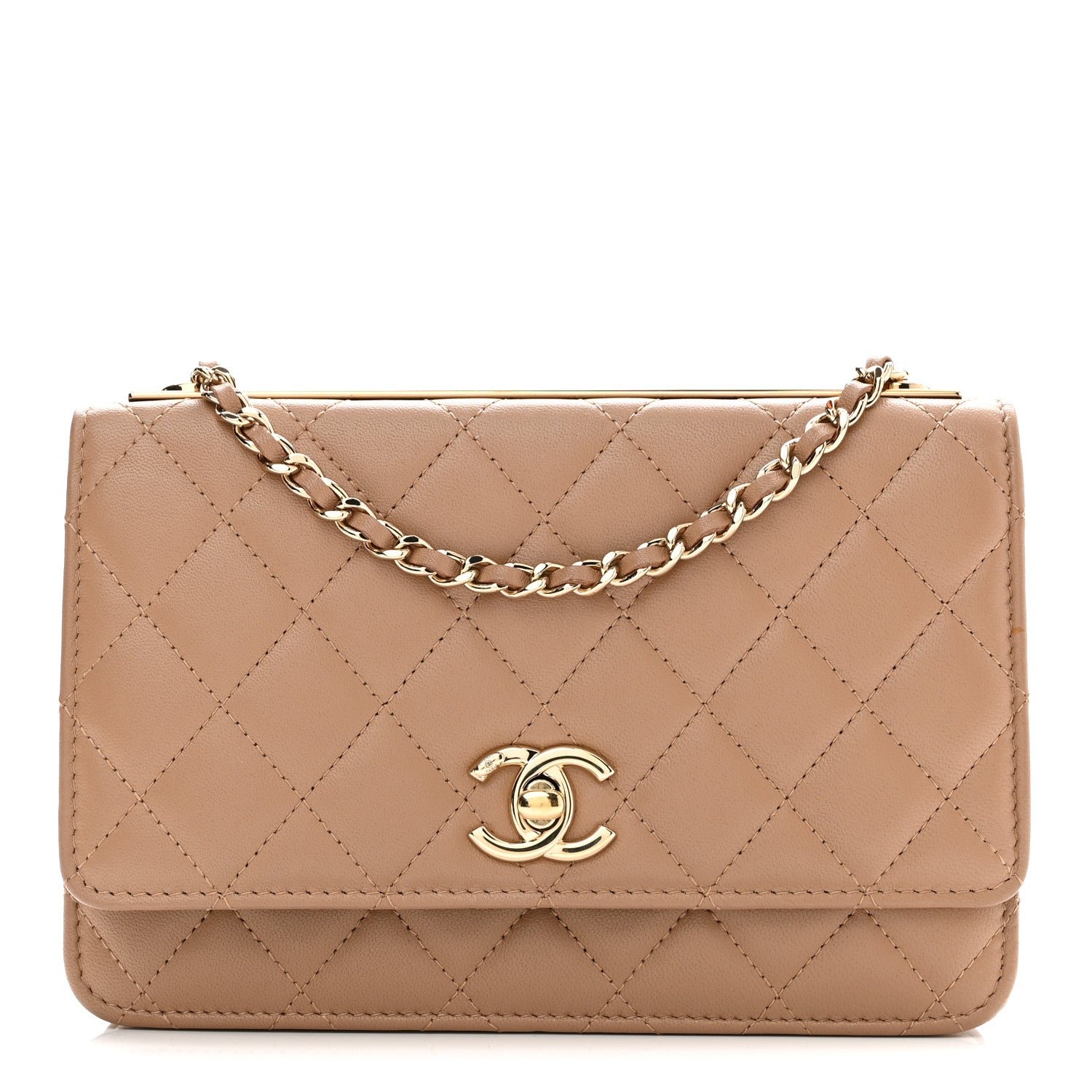 Chanel Lambskin Quilted Trendy CC Wallet On Chain WOC Beige