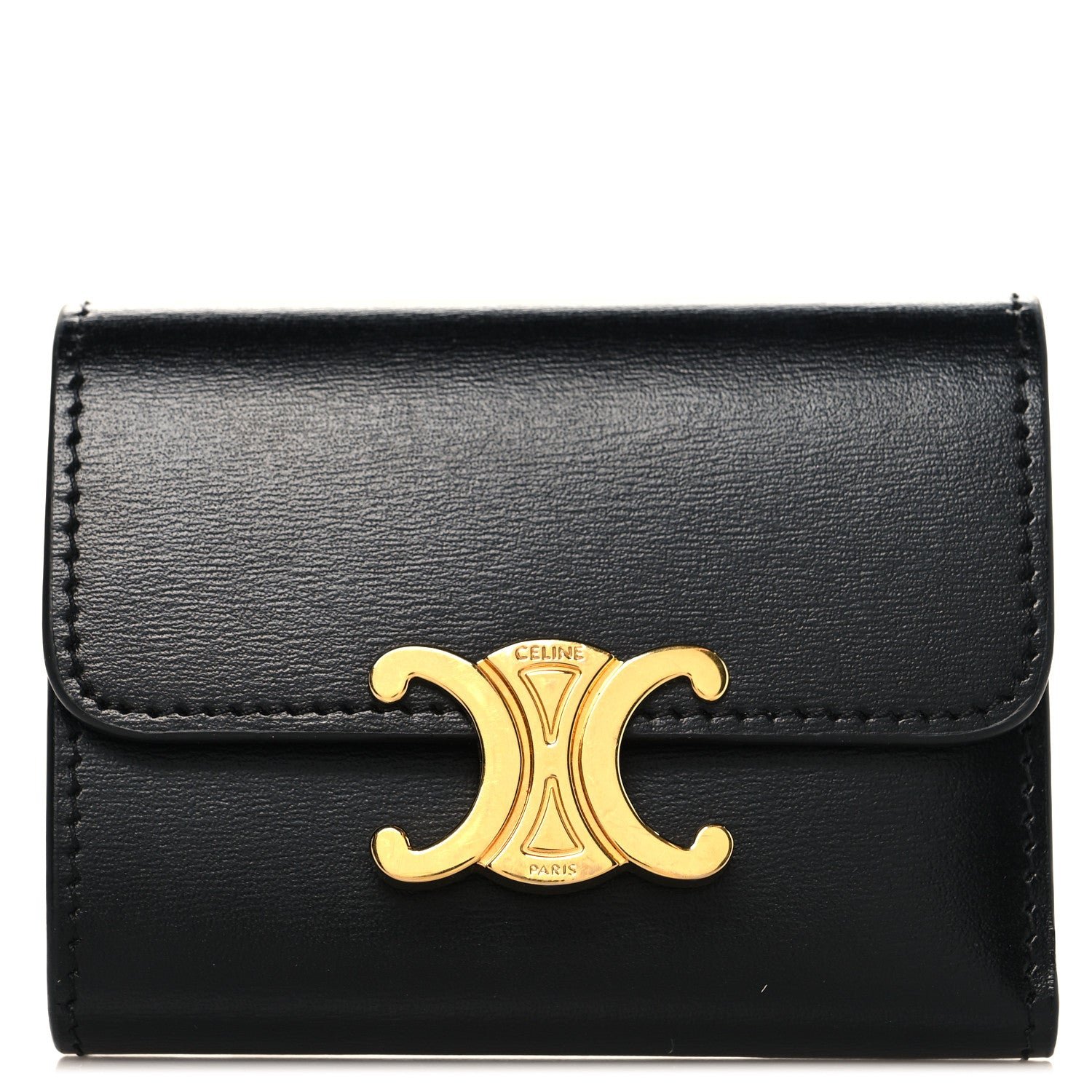 Celine Calfskin Compact Triomphe Wallet With Coin Purse Black