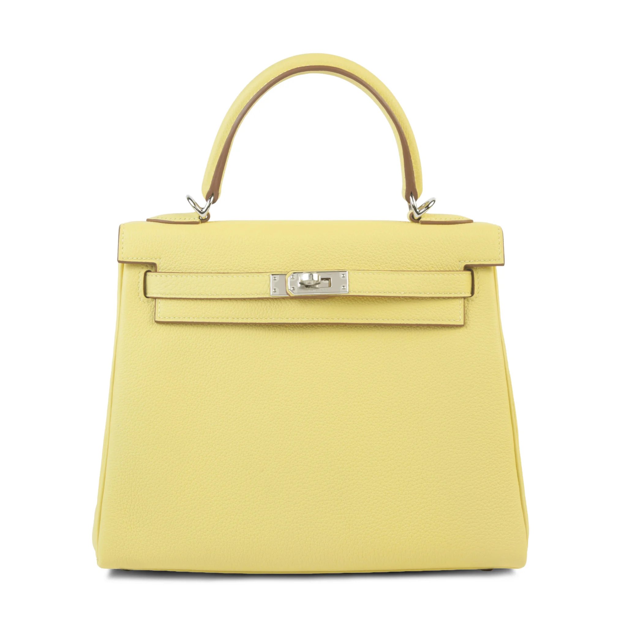 Brand New ( Rank N ) HERMÈS Kelly 25 Jaune Poussin (1Z) Togo Palladium hardware G (2026)